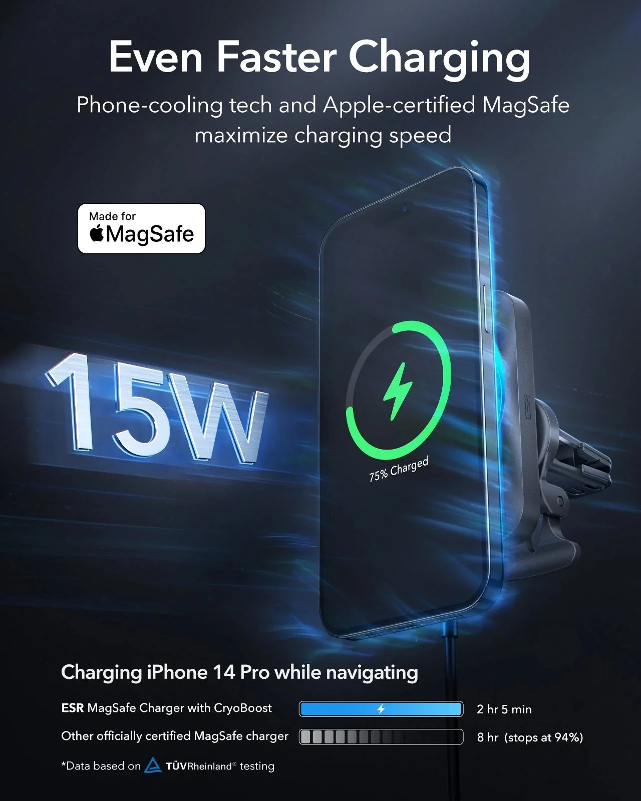 15W Car Charger with MagSafe + CryoBoost - Cool Grey - Image 5