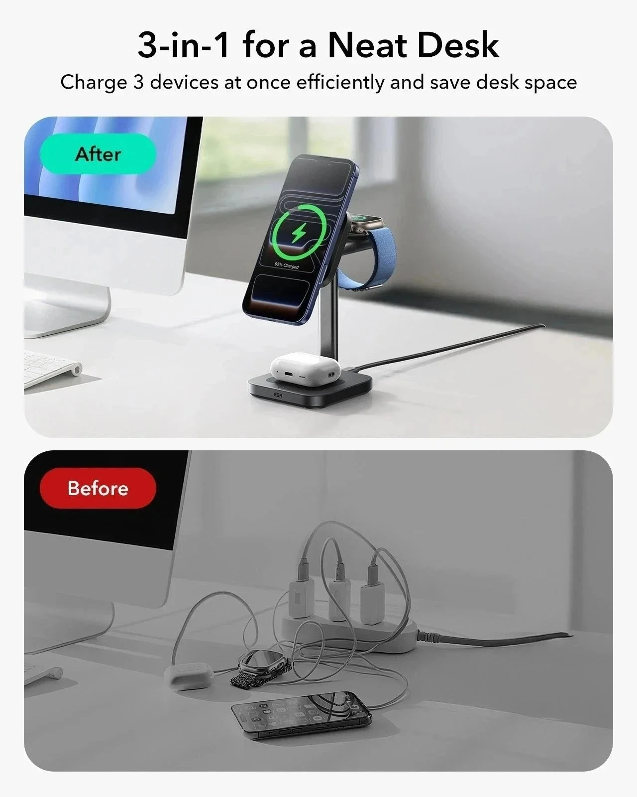 CryoBoost 3-in-1 Magnetic Charging Station (25W, Qi2.2)  - US Plug–Black - Image 4