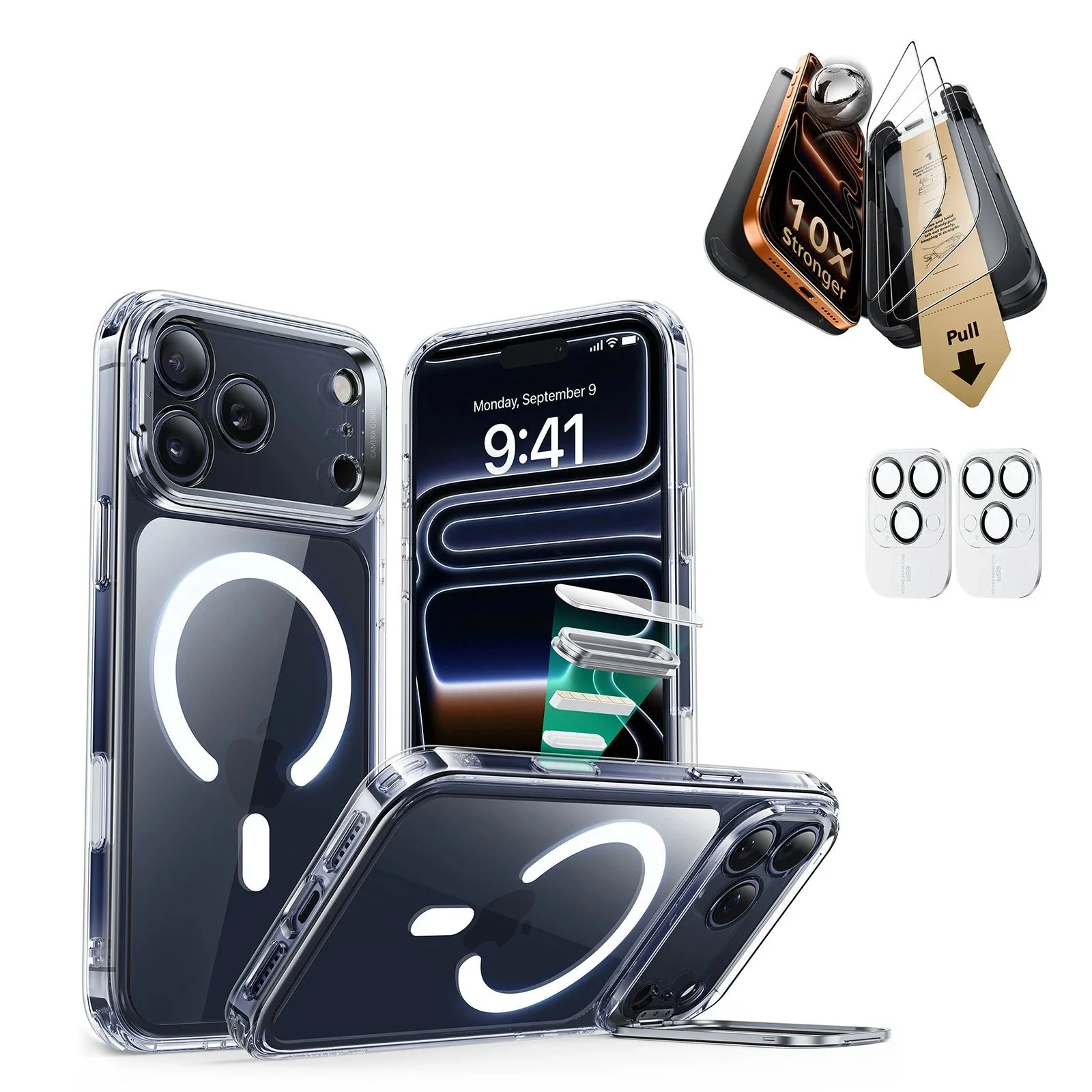 iPhone 17 Pro Bundle Classic Hybrid Magnetic Case (Camera Control, Stash Stand) and Armorite Pro Screen Protector - Clear
