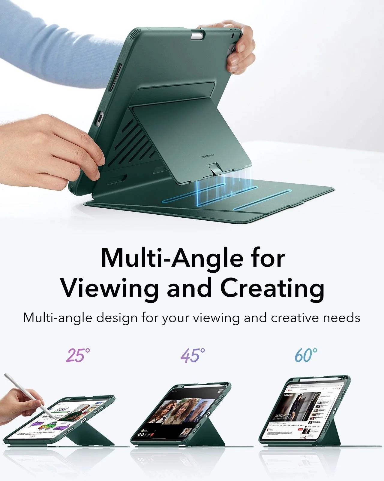 iPad 11" (A16) 2025 Bundle Flip Magnetic Case with Pencil Holder & Armorite® Paper-Feel Protection - Green - Image 4