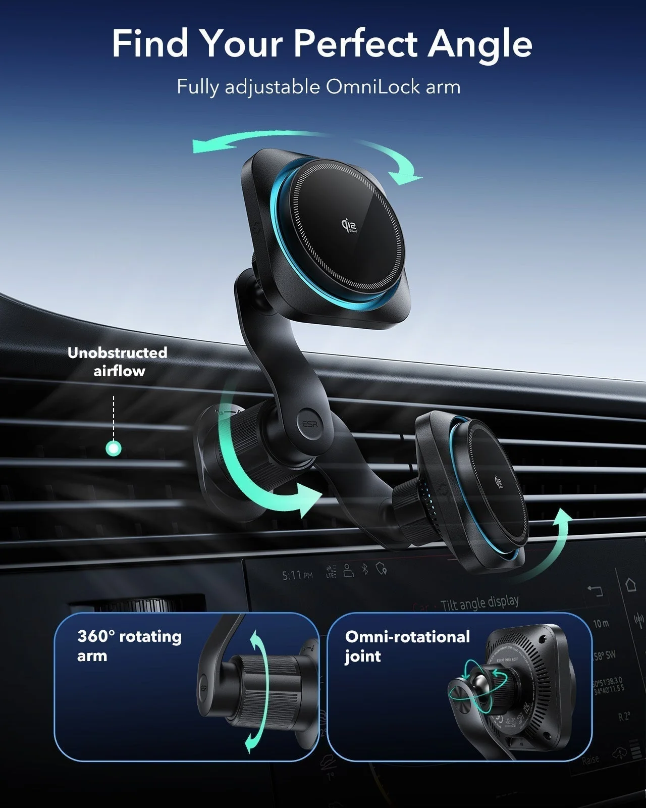 25W CryoBoost Foldable 3-in-1 Magnetic Charger and Car Charger (Air Vent) Bundle– US Plug-Black - Image 16