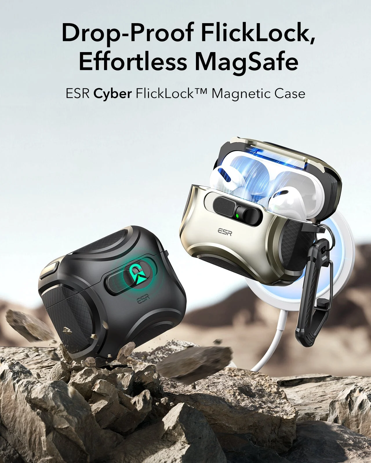 AirPods Pro 3 Cyber FlickLock Magnetic Case - Black - Image 3