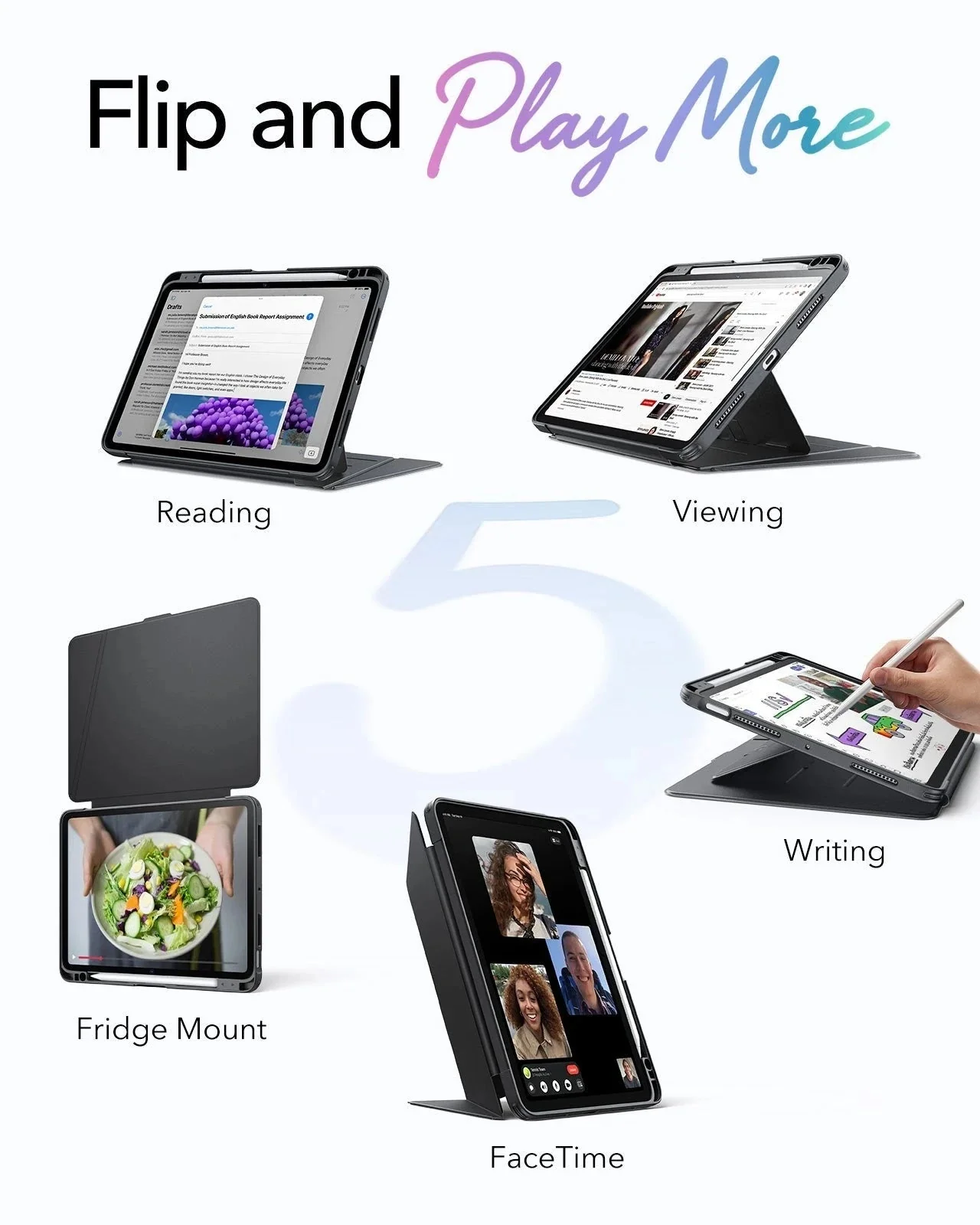 iPad Air 11" (M4) 2026 Flip Magnetic Case with Pencil Holder - Black - Image 3