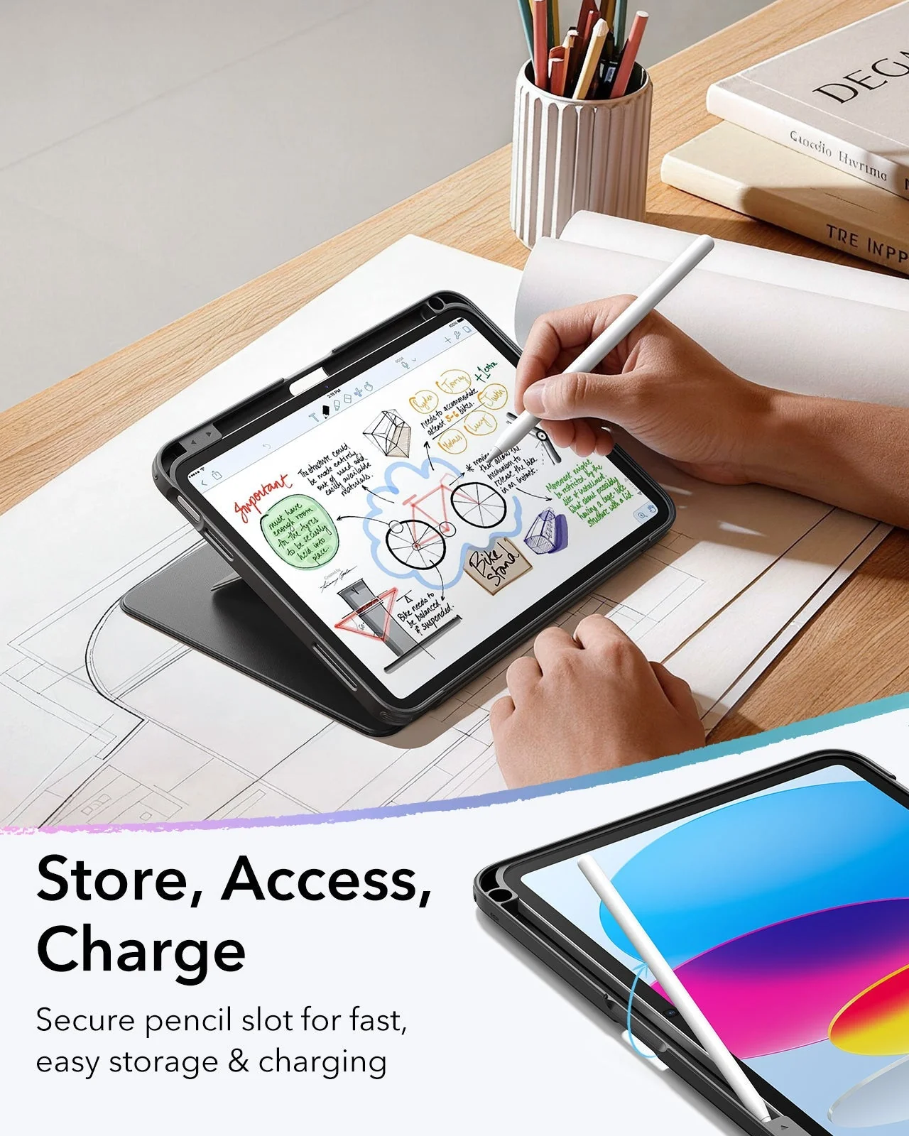 iPad 11" (A16) 2025 Bundle Flip Magnetic Case with Pencil Holder & Armorite® Paper-Feel Protection - Black - Image 7