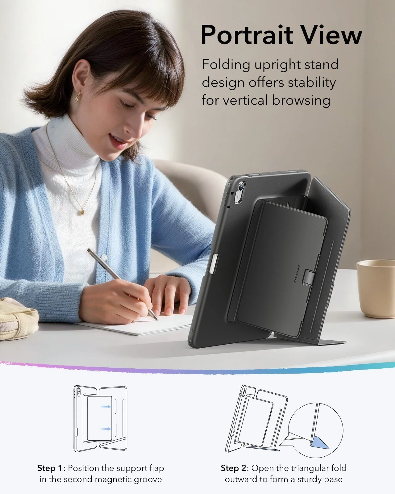 iPad Air 11" (M3) 2025 Bundle Flip Magnetic Case with Pencil Holder & Armorite® Paper-Feel Protection - Black - Image 6