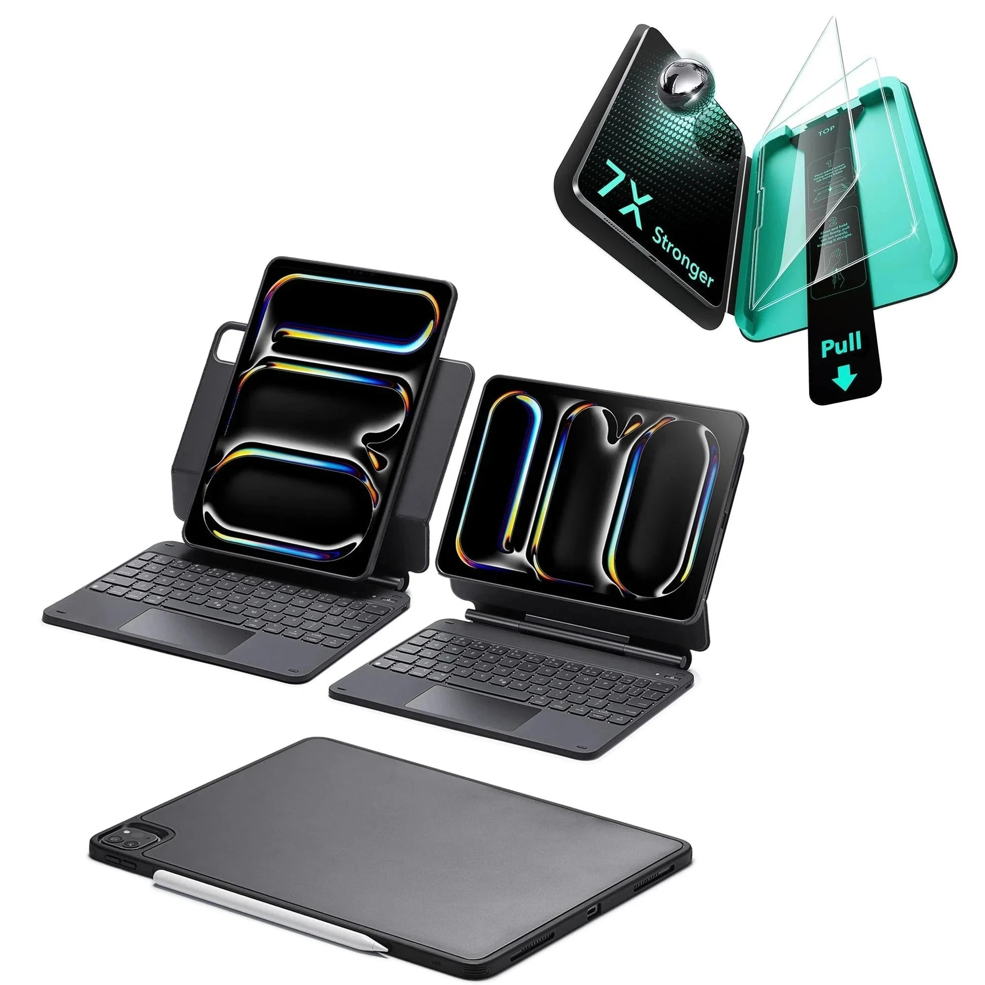 iPad Pro 13ʺ (2025) Bundle Rebound Magnetic Keyboard Case 360 & Armorite Screen Protectors  - UK Layout-Black