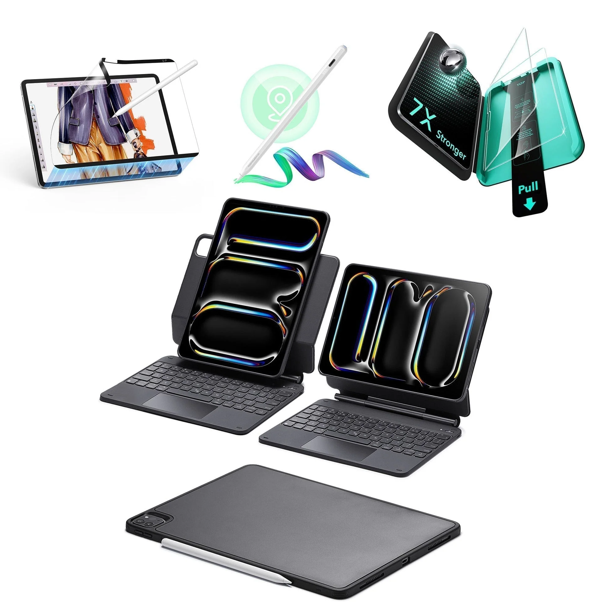 iPad Pro 13ʺ (2025) Bundle Rebound Magnetic Keyboard Case 360, Digital Pencil & Screen Protectors - UK Layout-Black