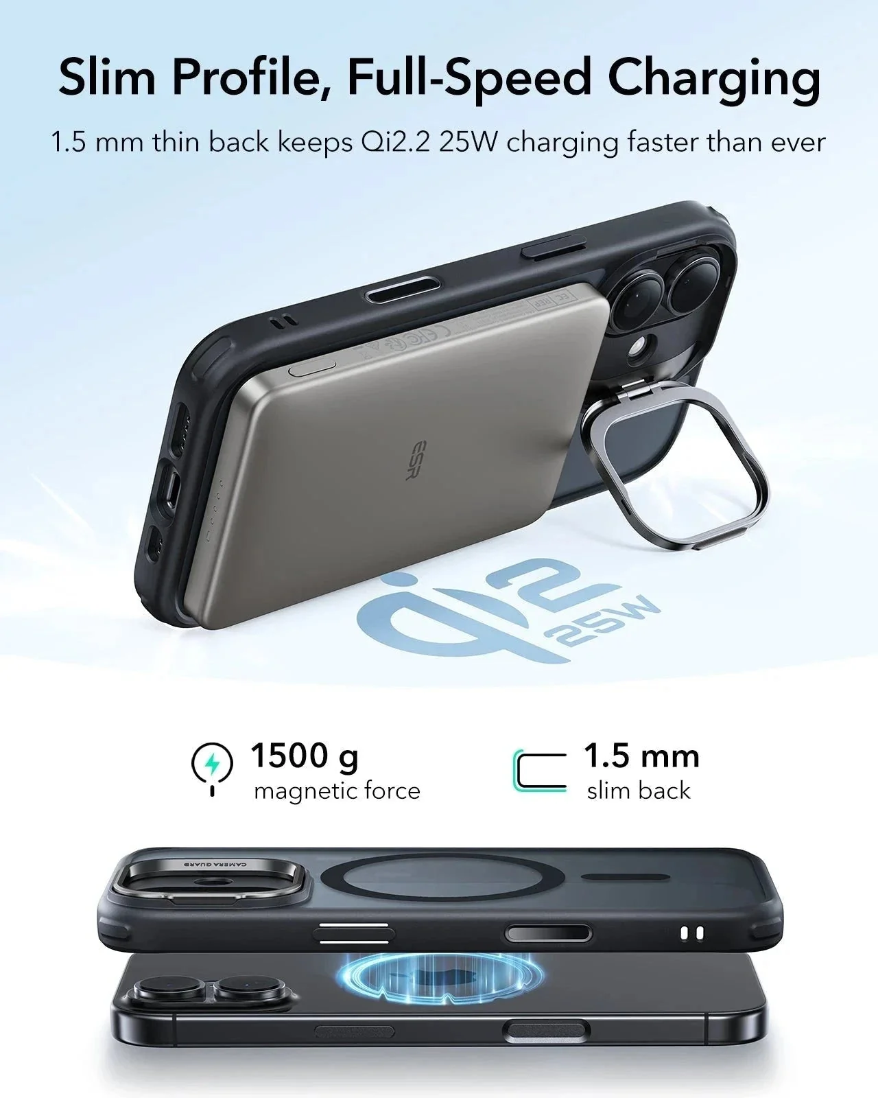 iPhone 17 Classic Hybrid Magnetic Case (Camera Control, Stash Stand) - Frosted Black - Image 6
