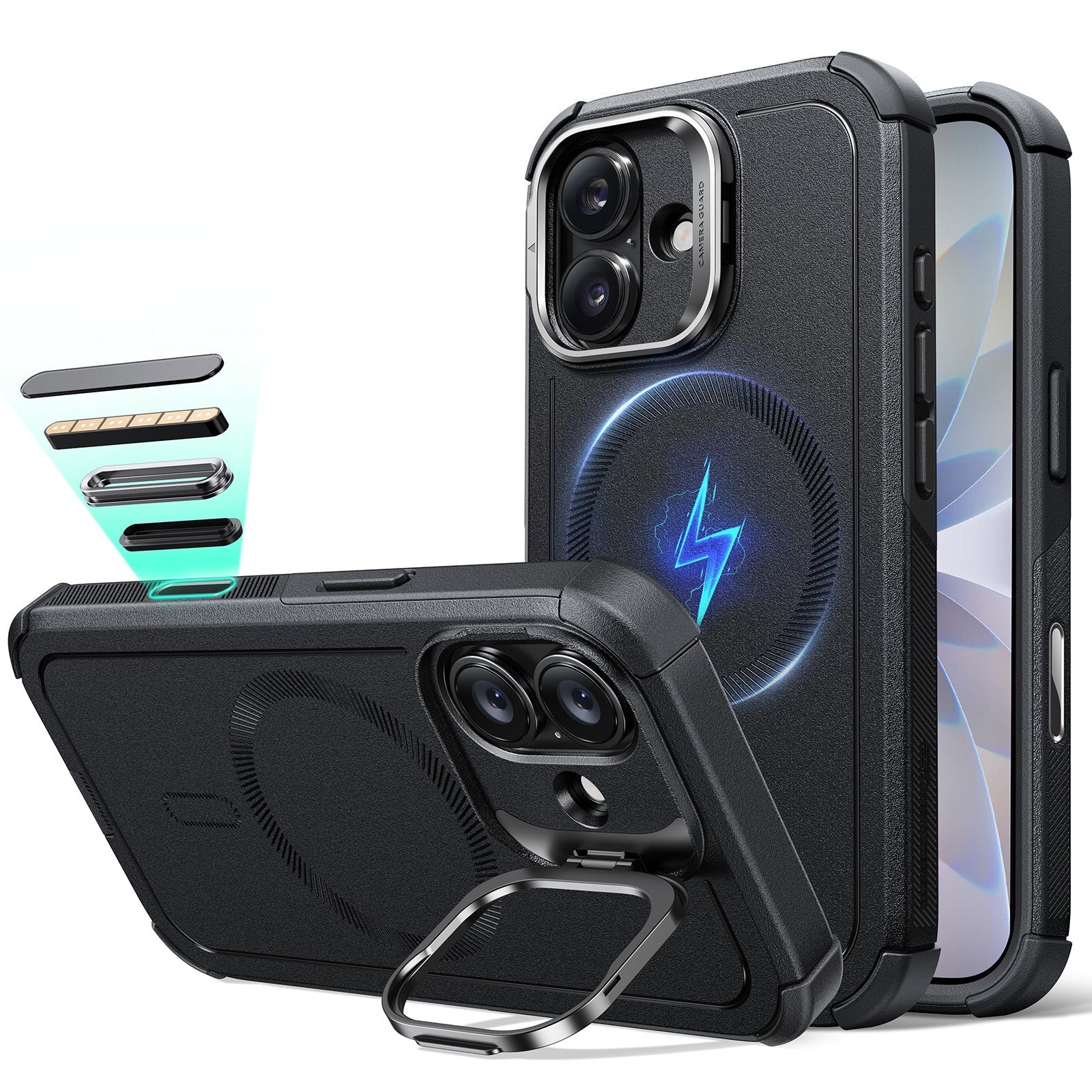 iPhone 17 Cyber Tough Magnetic Case (Camera Control, Stash Stand) - Black