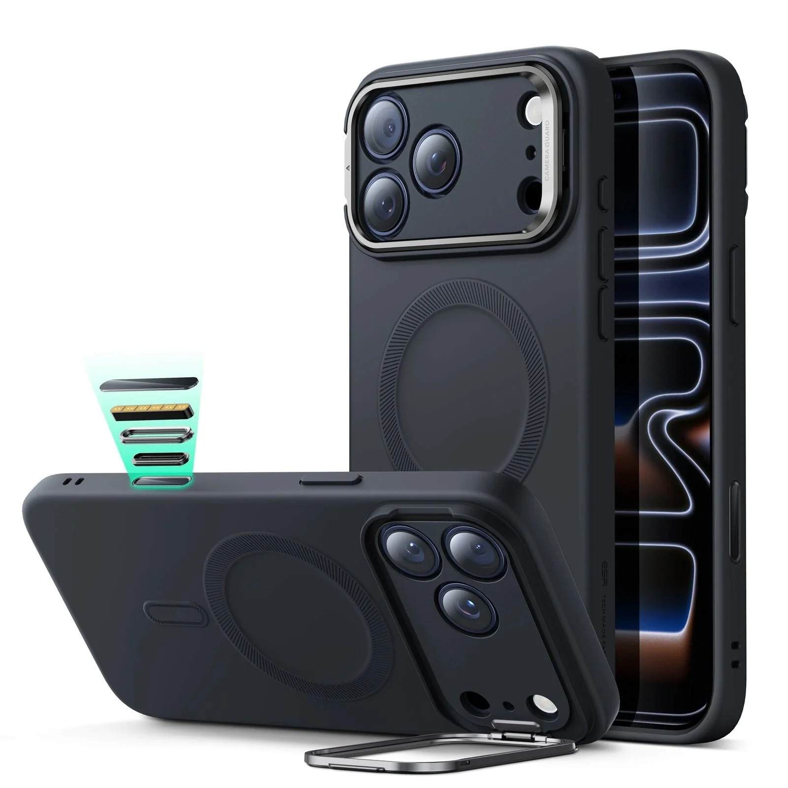 iPhone 17 Pro Max Cloud Soft Magnetic Case (Camera Control, Stash Stand) - Black