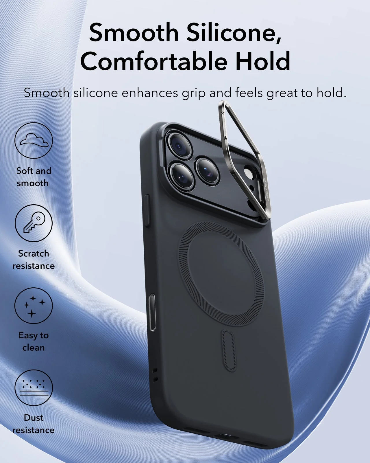 iPhone 17 Pro Max Cloud Soft Magnetic Case (Camera Control, Stash Stand) - Black - Image 3
