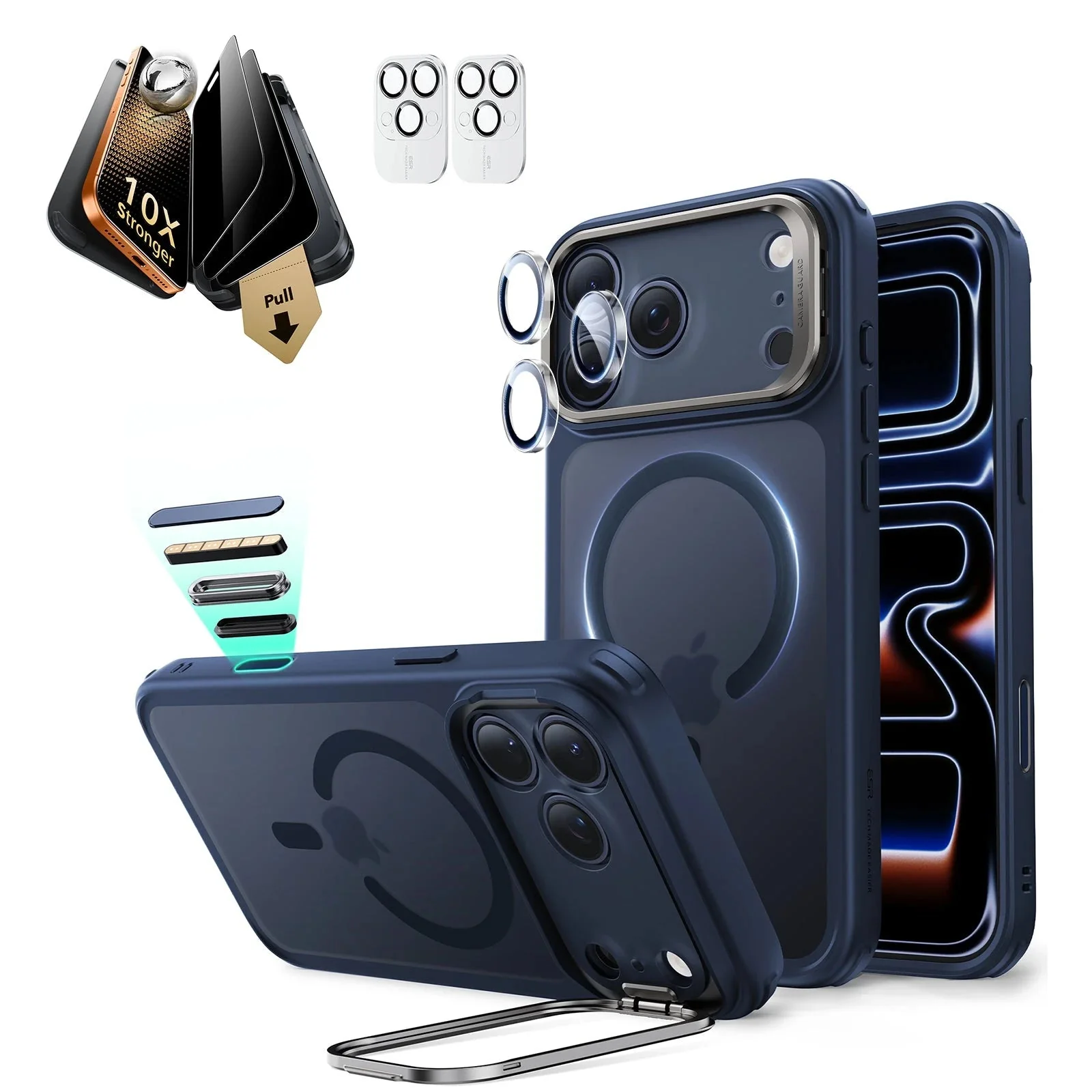 iPhone 17 Pro Bundle Classic Hybrid Magnetic Case (Stash Stand) and Armorite Pro Privacy Screen Protector - Frosted Blue