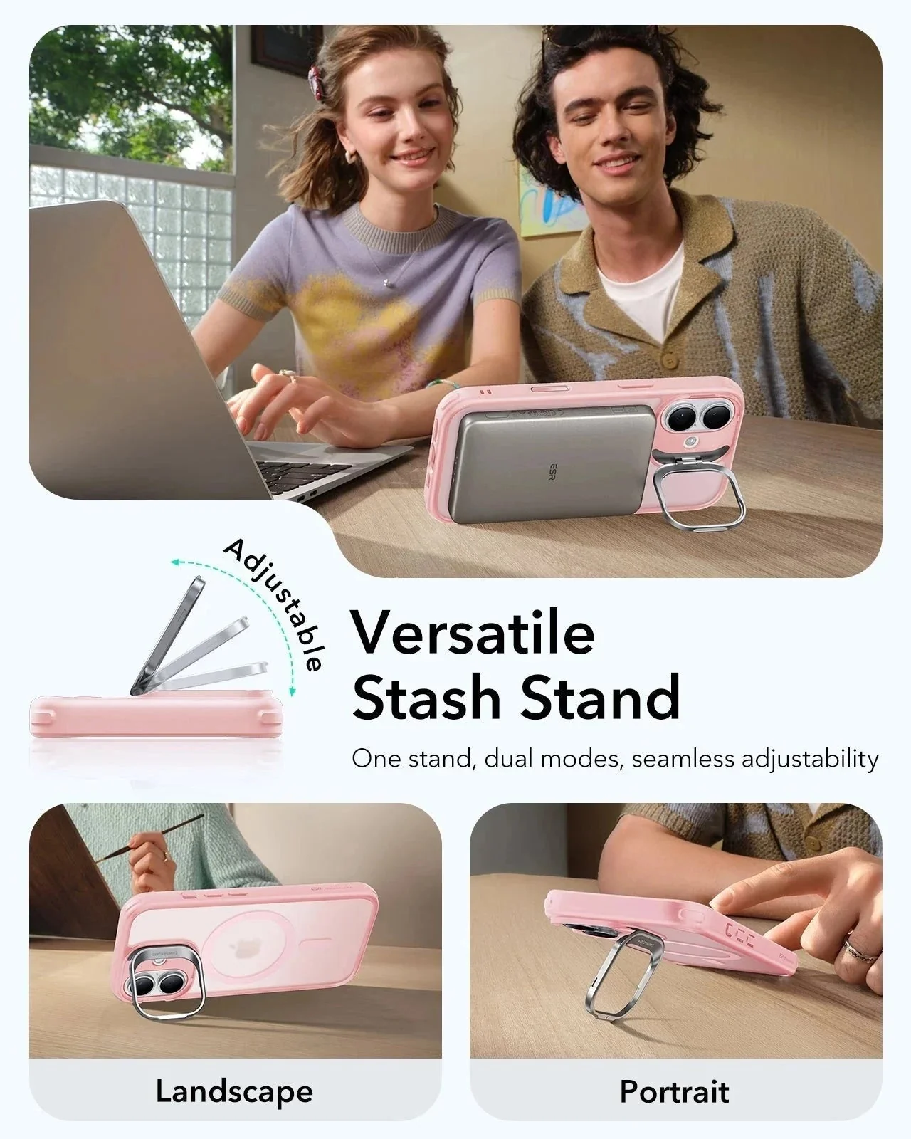 iPhone 17 Bundle Classic Hybrid Magnetic Case (Camera Control, Stash Stand) and Armorite Screen Protector - Frosted Bubblegum Pink - Image 5