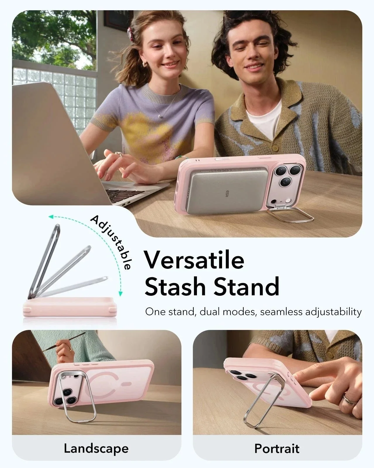 iPhone 17 Pro Classic Hybrid Magnetic Case (Camera Control, Stash Stand) - Frosted Bubblegum Pink - Image 5