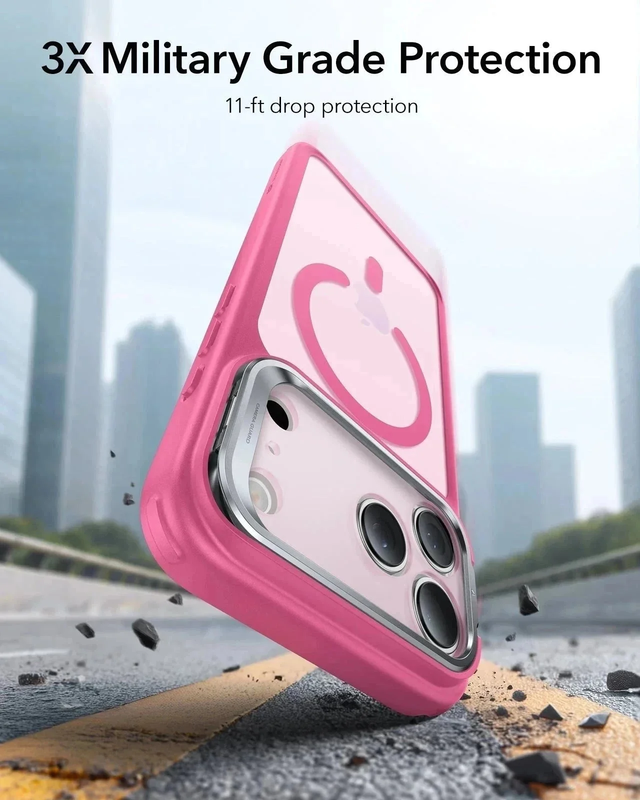 iPhone 17 Pro Bundle Classic Hybrid Magnetic Case (Camera Control, Stash Stand) and Armorite Privacy Screen Protector - Frosted Pink - Image 3