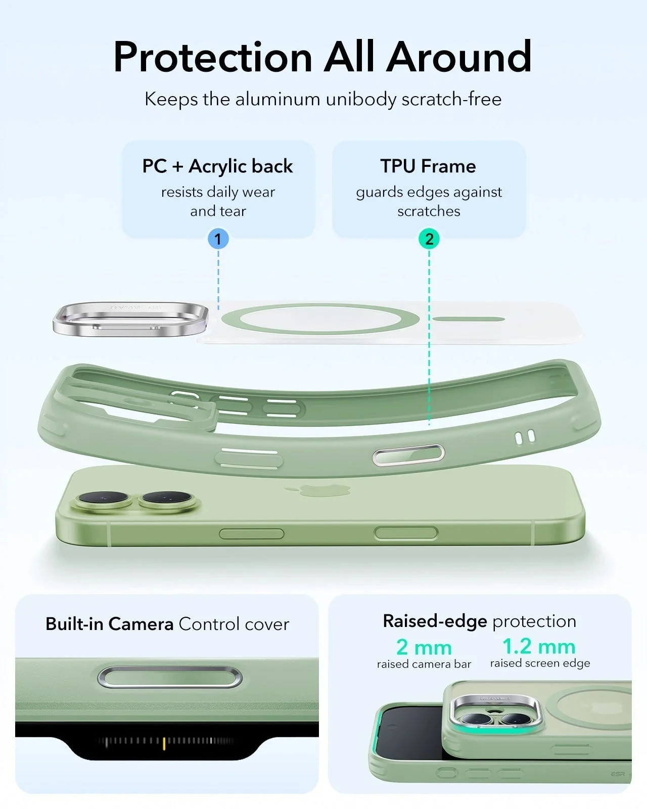 iPhone 17 Bundle Classic Hybrid Magnetic Case (Camera Control, Stash Stand) and Armorite Privacy Screen Protector - Frosted Light Green - Image 3