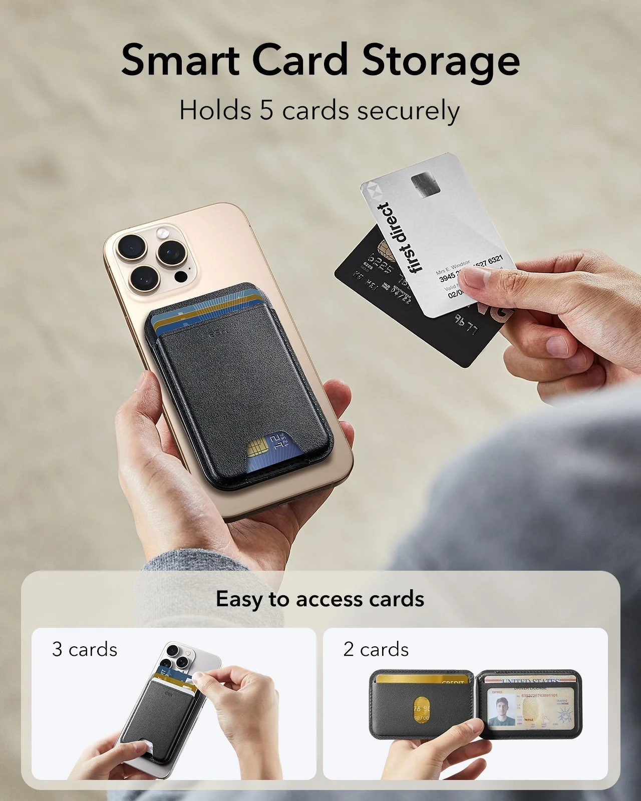 Classic Magnetic Wallet Stand for 5 cards - Midnight Black - Image 6