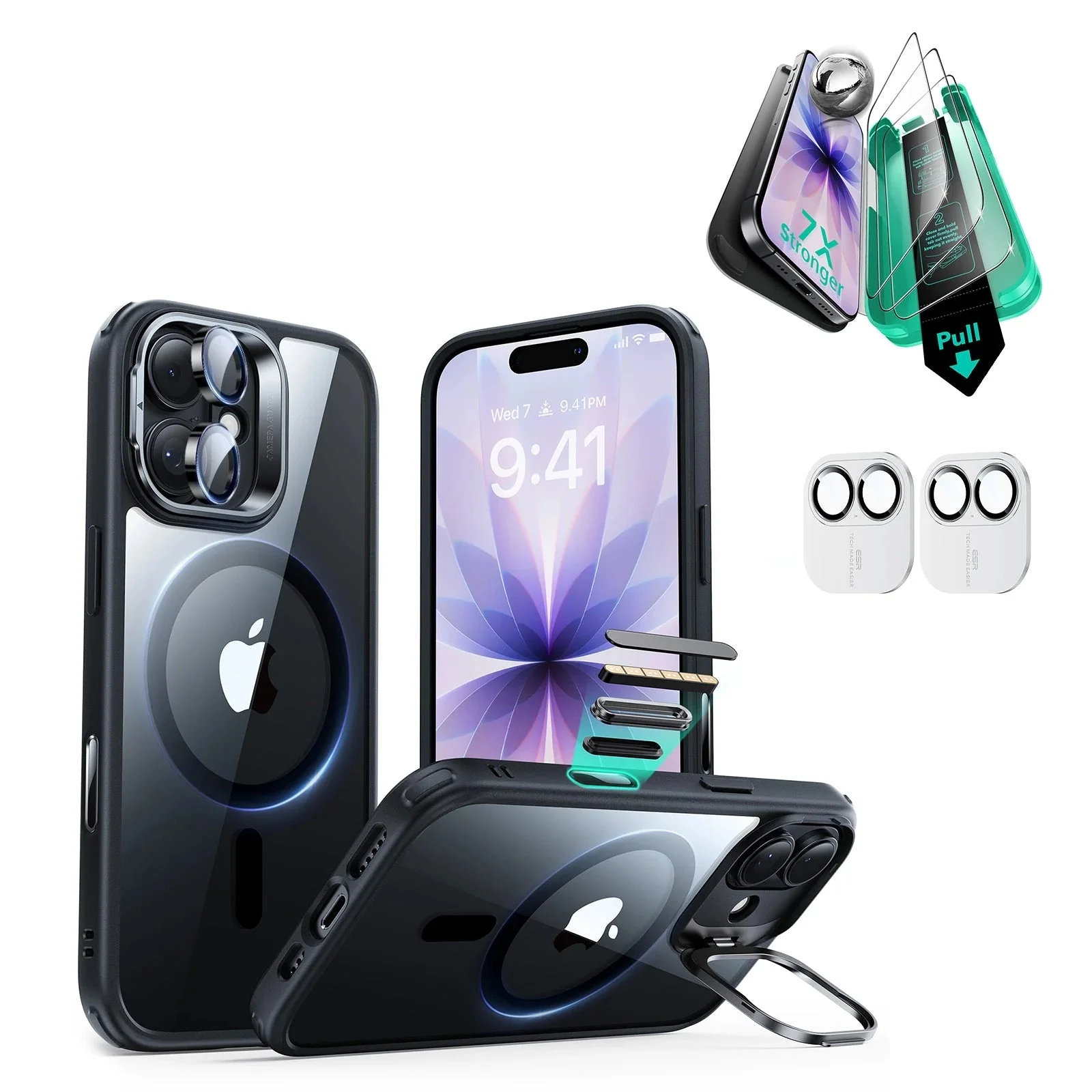 iPhone 17 Bundle Classic Hybrid Magnetic Case (Camera Control, Stash Stand) and Armorite Screen Protector - Clear Black