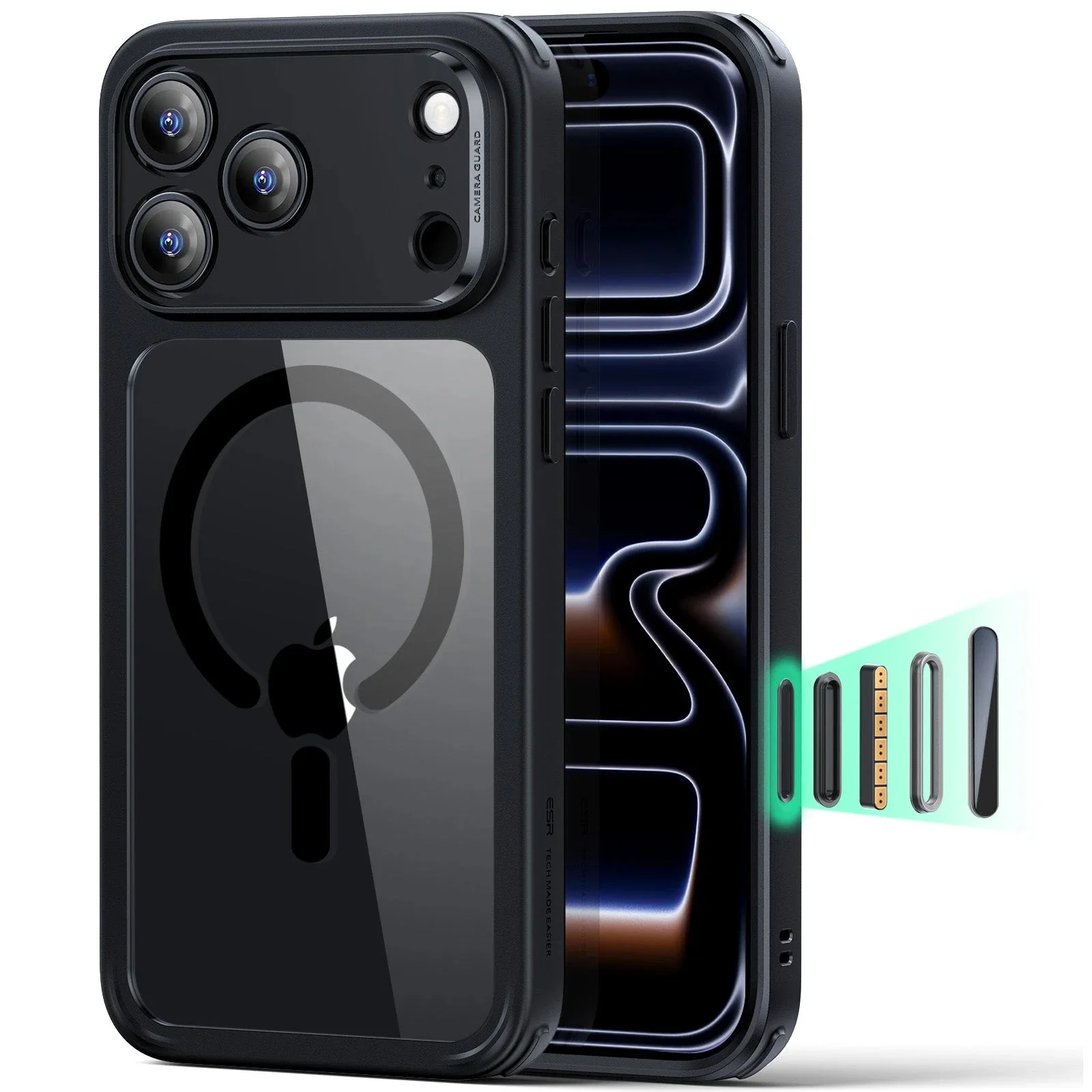 iPhone 17 Pro Classic Hybrid Magnetic Case (Camera Control) - Clear Black