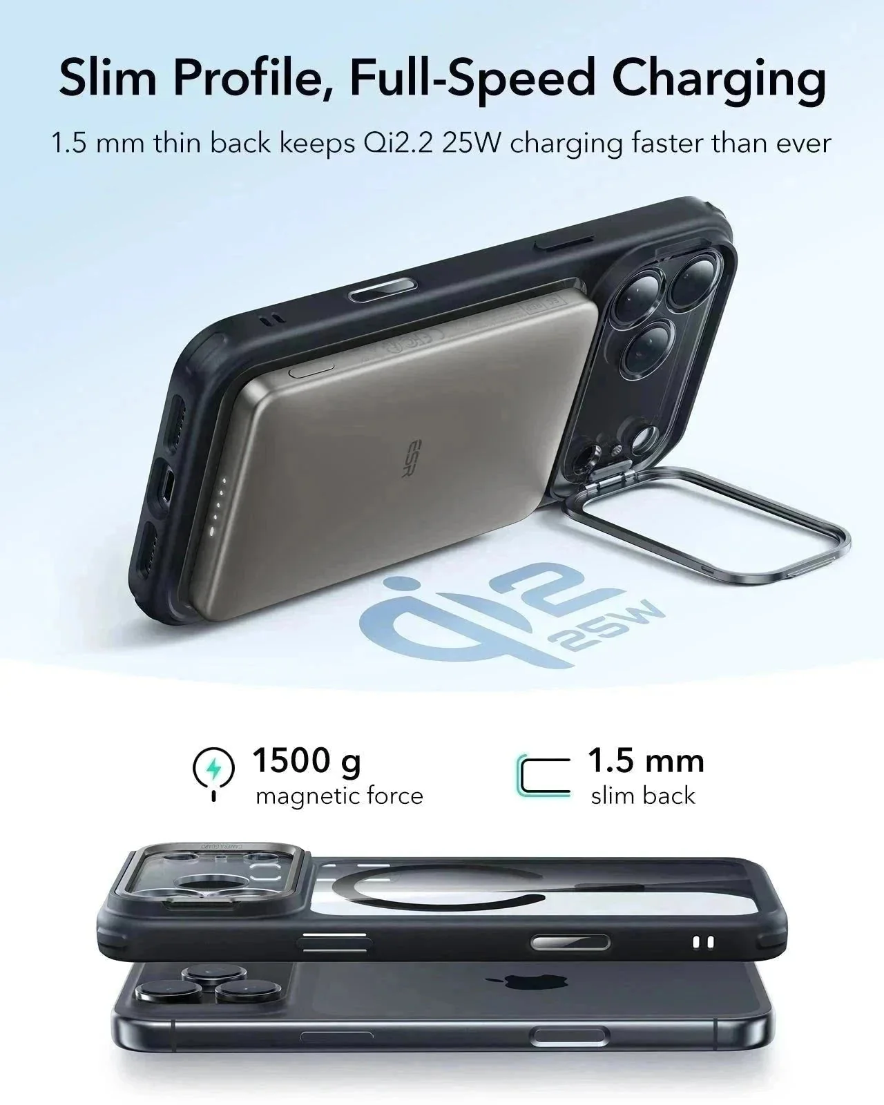 iPhone 17 Pro Max Classic Hybrid Magnetic Case (Camera Control, Stash Stand) - Clear Black - Image 6