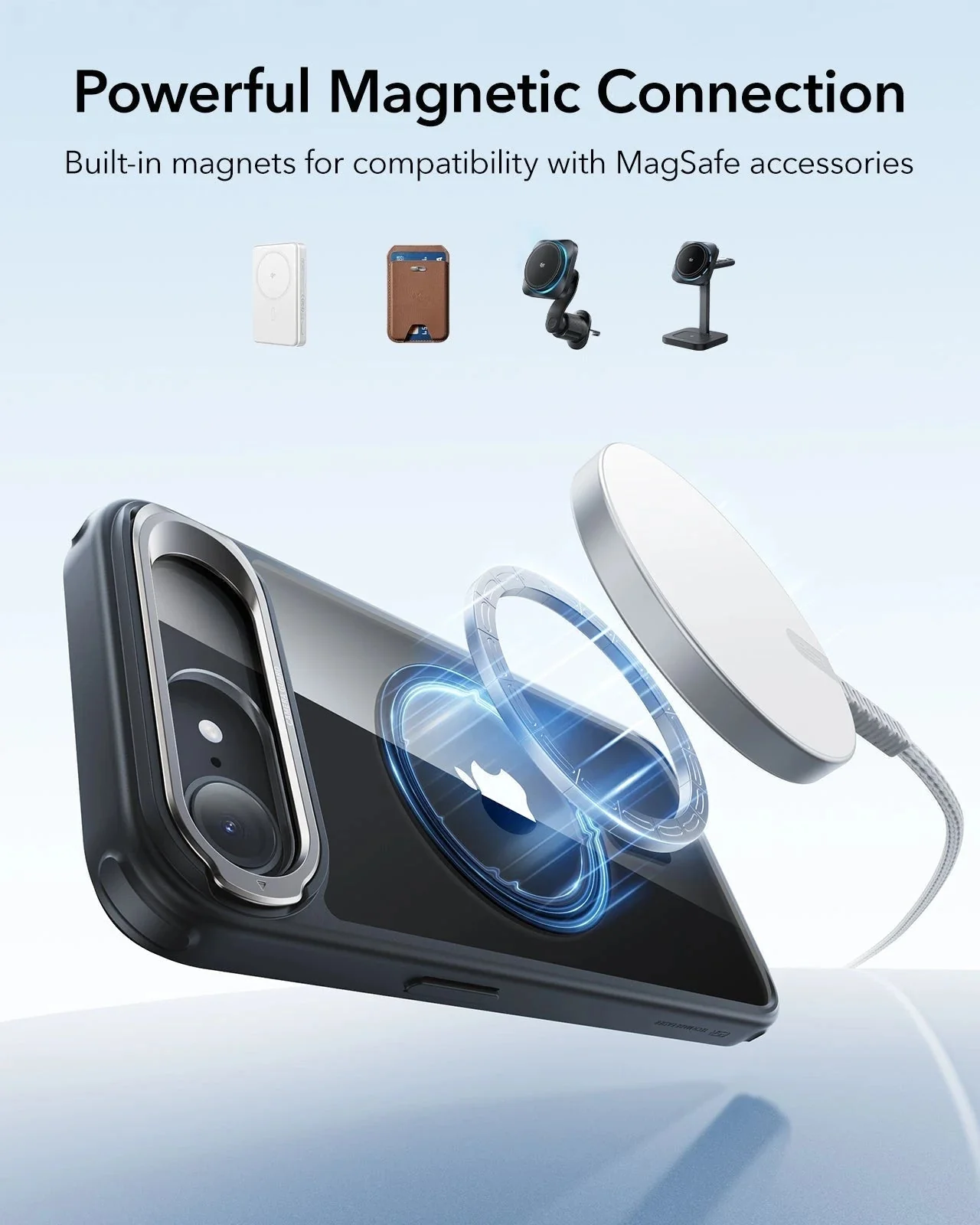 iPhone 17e Bundle Classic Hybrid Magnetic Case (Stash Stand) & Armorite® Privacy Screen Protector - Clear Black - Image 5