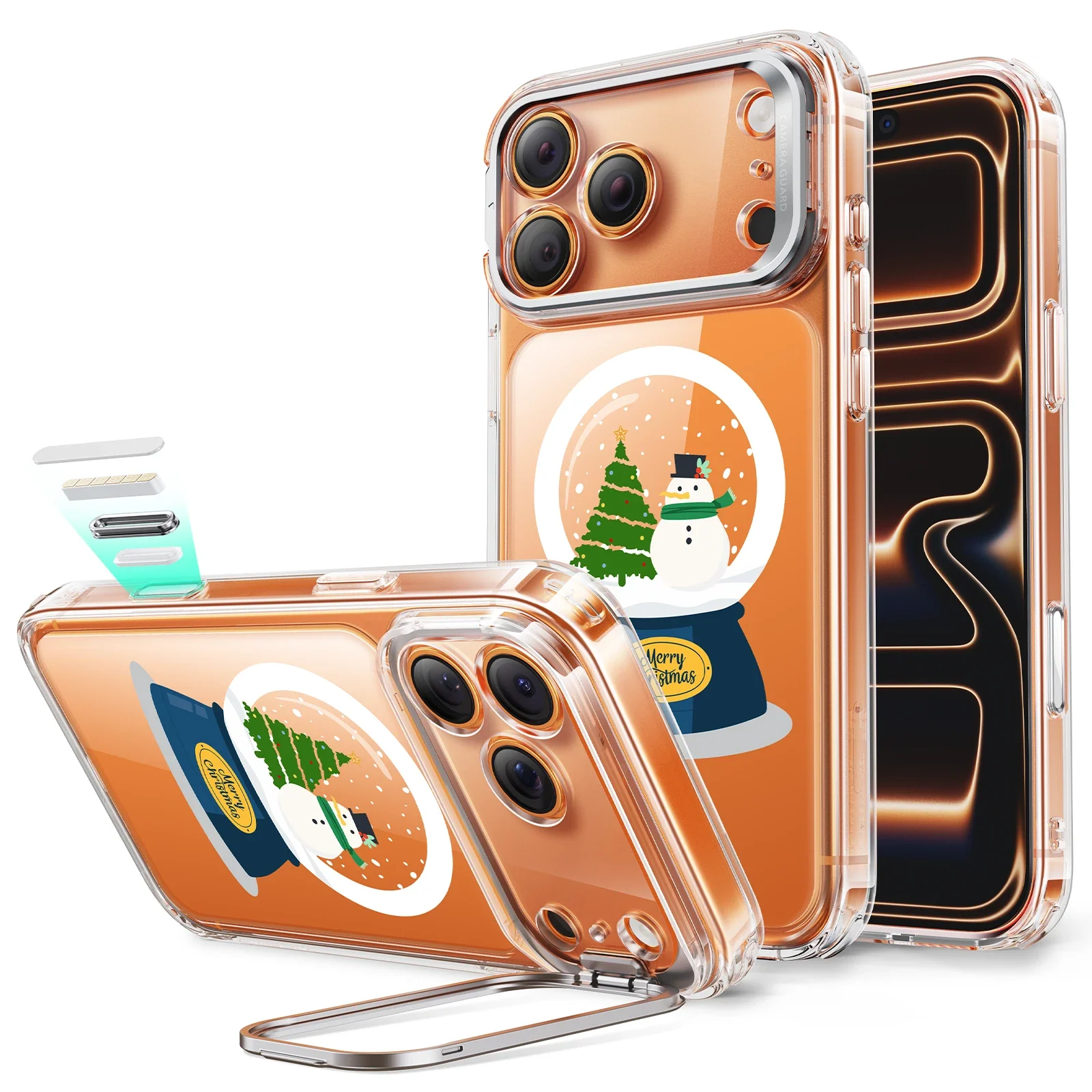 iPhone 17 Pro Classic Hybrid Magnetic Case (Camera Control, Stash Stand) - Christmas Globe