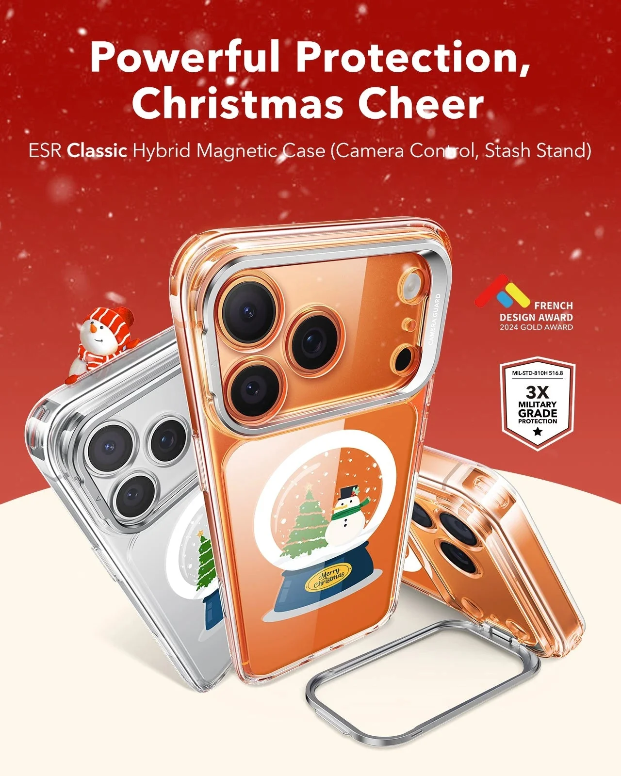 iPhone 17 Pro Classic Hybrid Magnetic Case (Camera Control, Stash Stand) - Christmas Globe - Image 2
