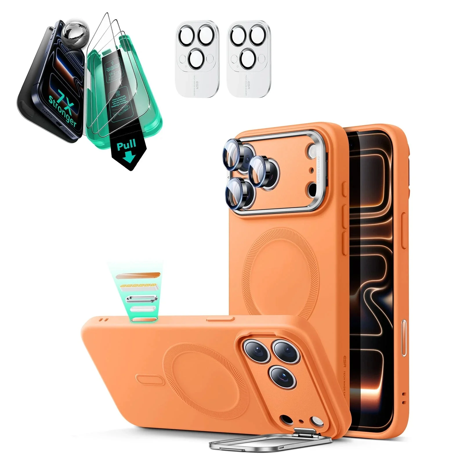 iPhone 17 Pro Max Cloud Soft Magnetic Case (Camera Control, Stash Stand) Armorite Protection Bundle - Orange