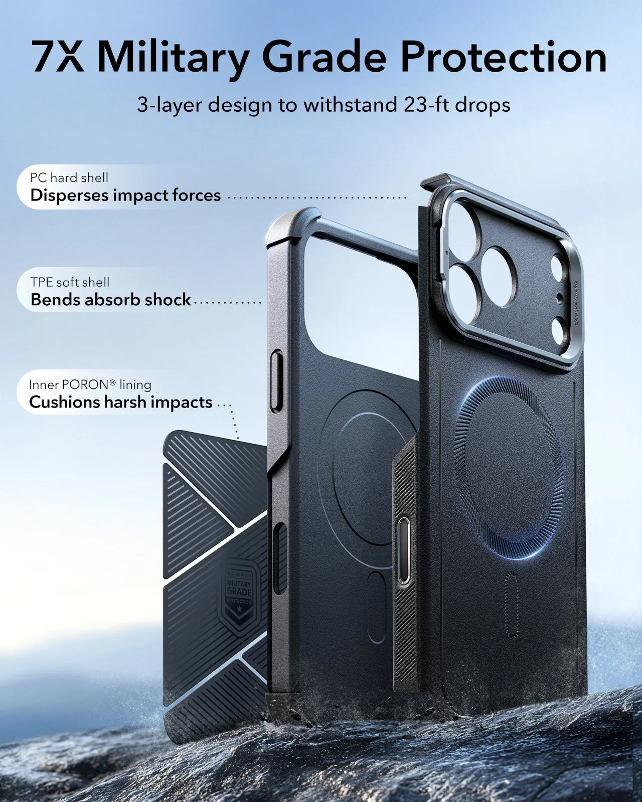 iPhone 17 Pro Max Bundle Cyber Tough Magnetic Case (Camera Control, Stash Stand) and Armorite Privacy Screen Protector - Black - Image 4