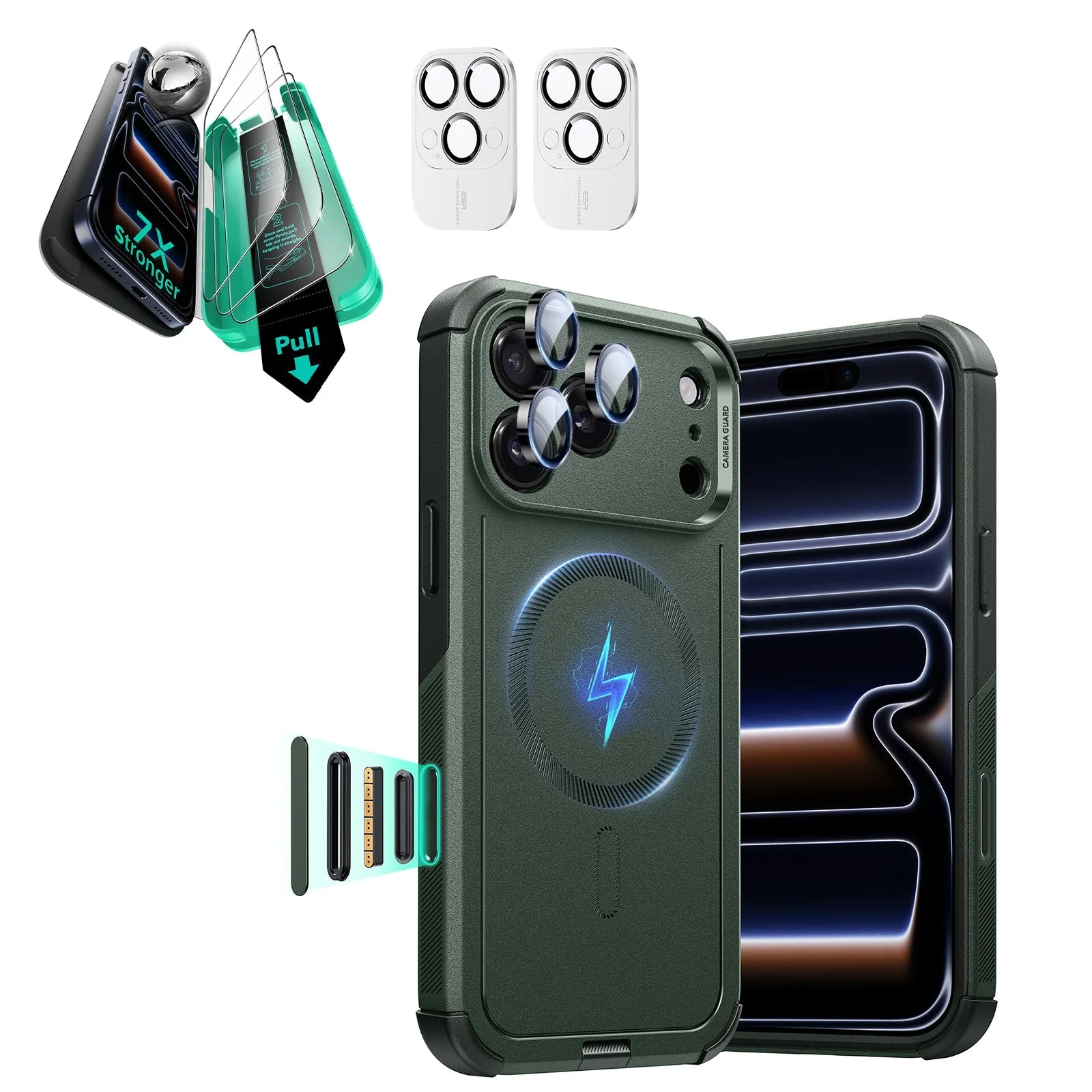 iPhone 17 Pro Bundle Cyber Tough Magnetic Case (Camera Control) and Armorite Screen Protector - Olive Green
