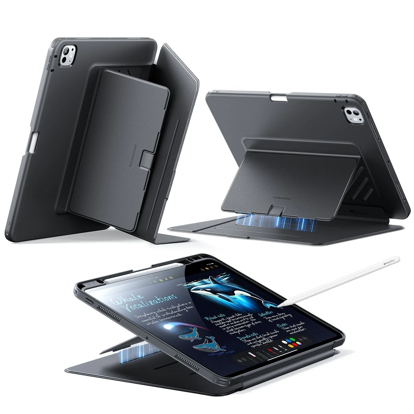 iPad Pro 13" (2024) Flip Magnetic Case with Pencil Holder - Black