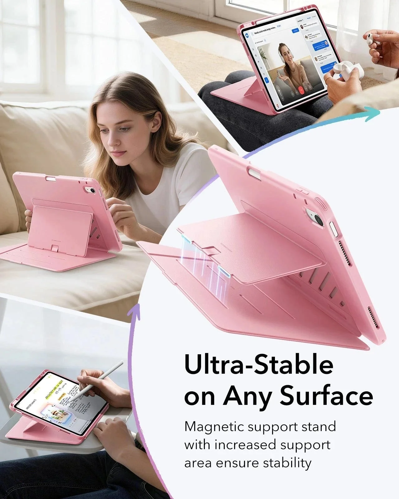 iPad Air 13" (M4) 2026 Flip Magnetic Case with Pencil Holder - Pink - Image 5
