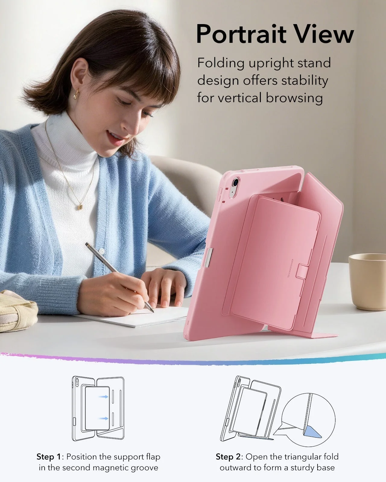 iPad Air 13" (M4) 2026 Flip Magnetic Case with Pencil Holder - Pink - Image 6