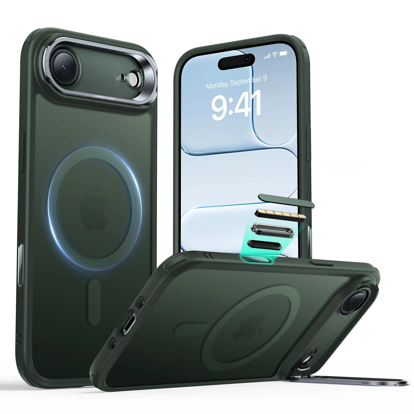 iPhone Air Classic Hybrid Magnetic Case (Camera Control, Stash Stand) - Frosted Green