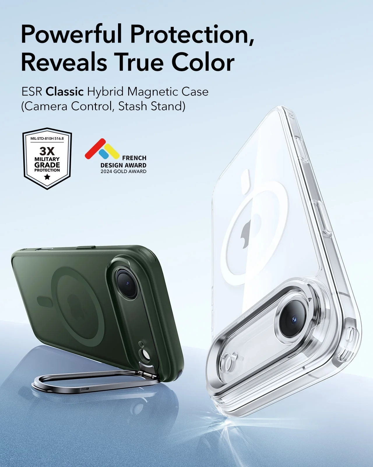 iPhone Air Classic Hybrid Magnetic Case (Camera Control, Stash Stand) - Frosted Green - Image 2