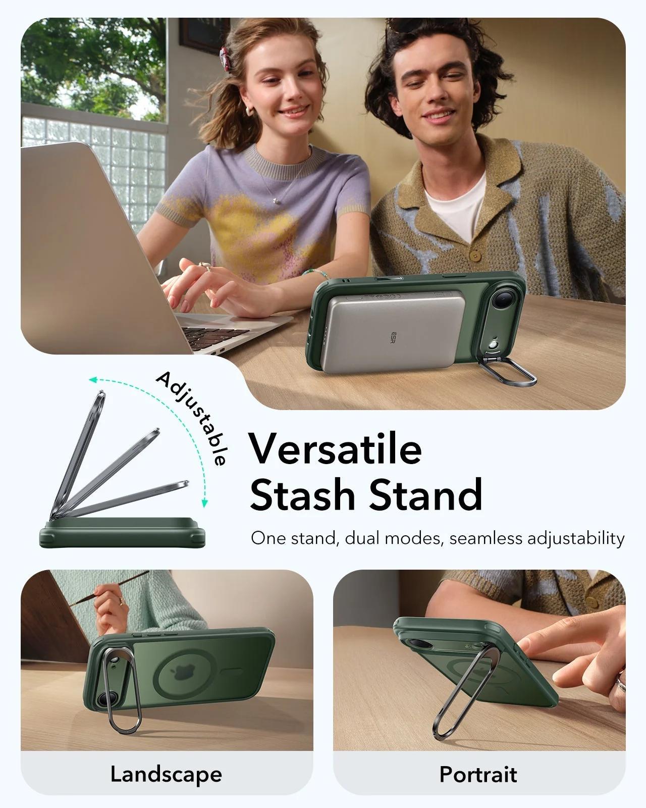 iPhone Air Classic Hybrid Magnetic Case (Camera Control, Stash Stand) - Frosted Green - Image 5