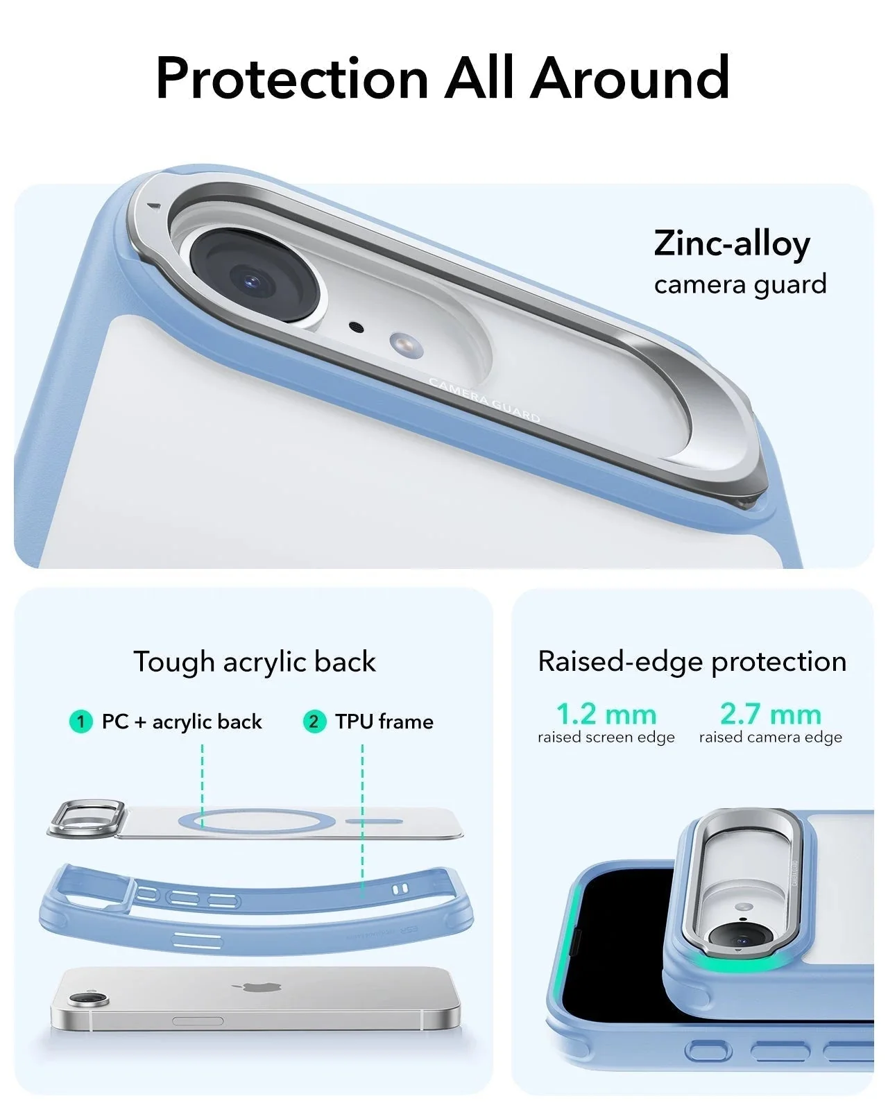 iPhone 17e Classic Hybrid Magnetic Case (Stash Stand) - Frosted Light Blue - Image 3