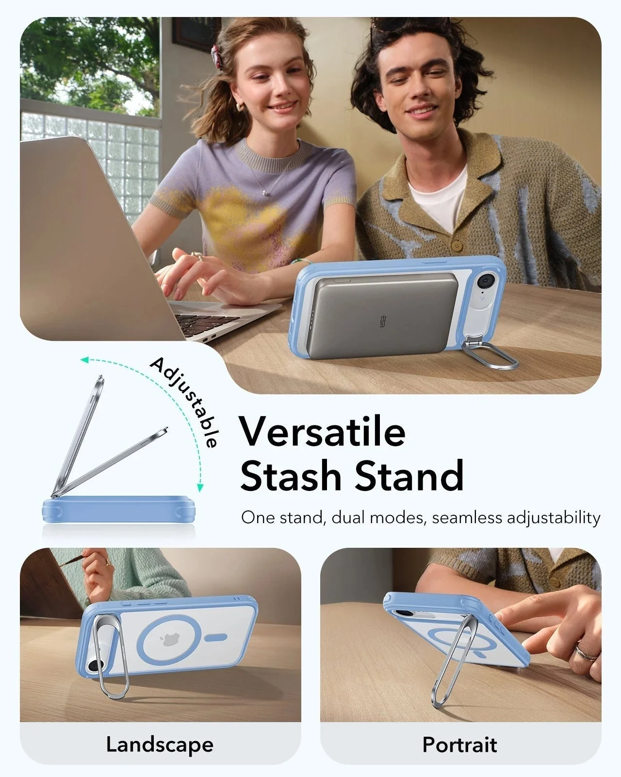 iPhone 17e Classic Hybrid Magnetic Case (Stash Stand) - Frosted Light Blue - Image 5