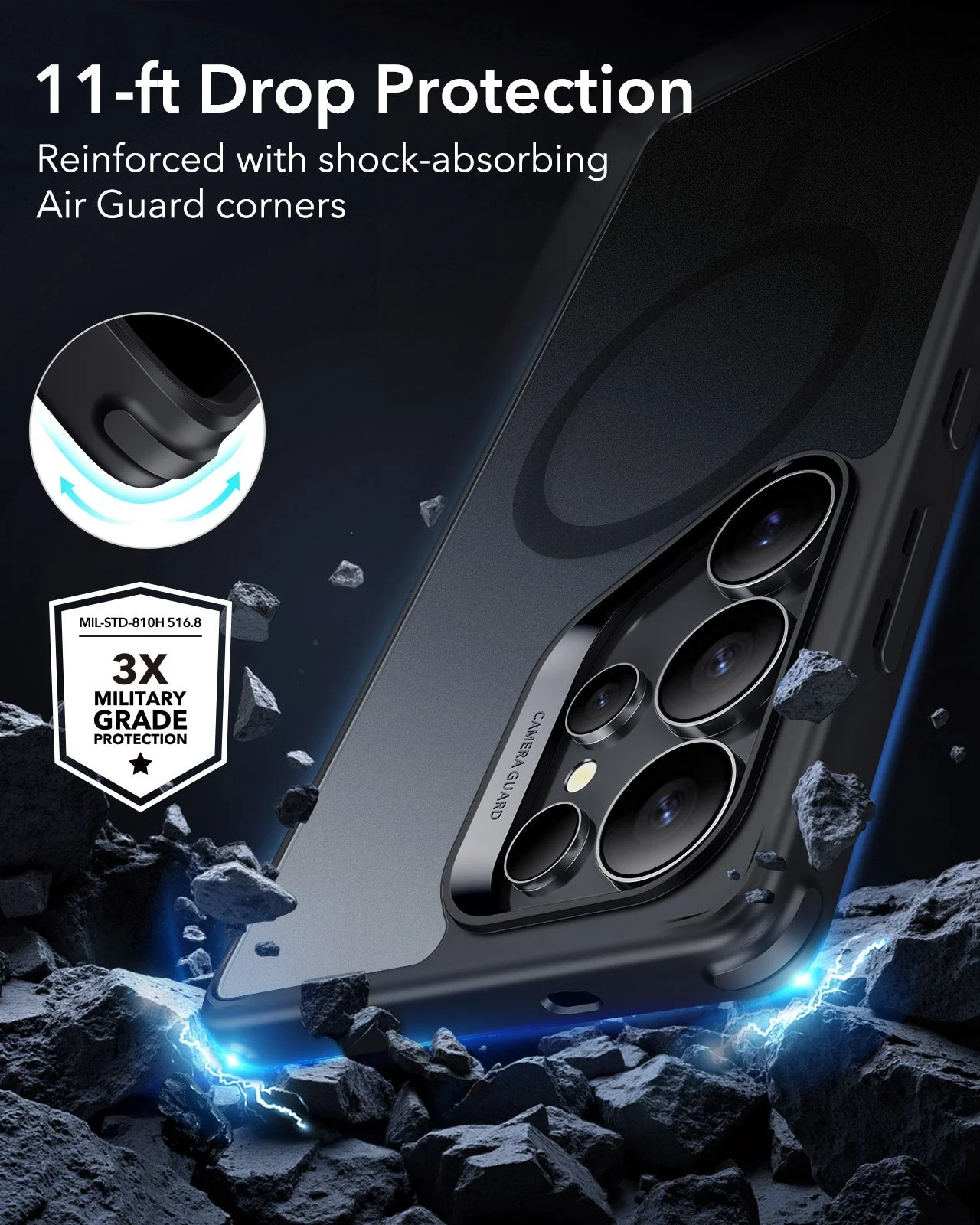 Galaxy S25 Ultra HaloLock Classic Hybrid Case Privacy Protection Bundle - Frosted Black - Image 3