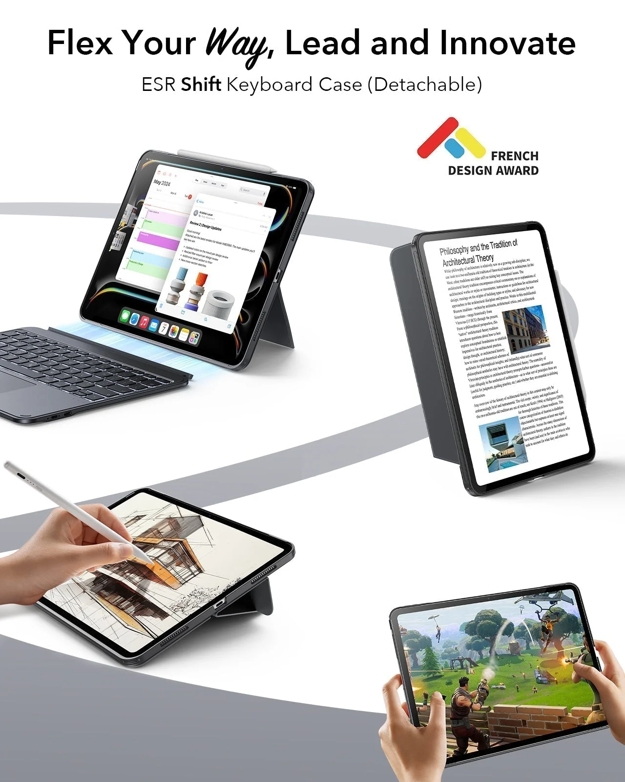 iPad Air 13” (M4) 2026 Shift Keyboard Case (Detachable) with Geo Digital Pencil Bundle -UK Layout-Dark Gray - Image 3