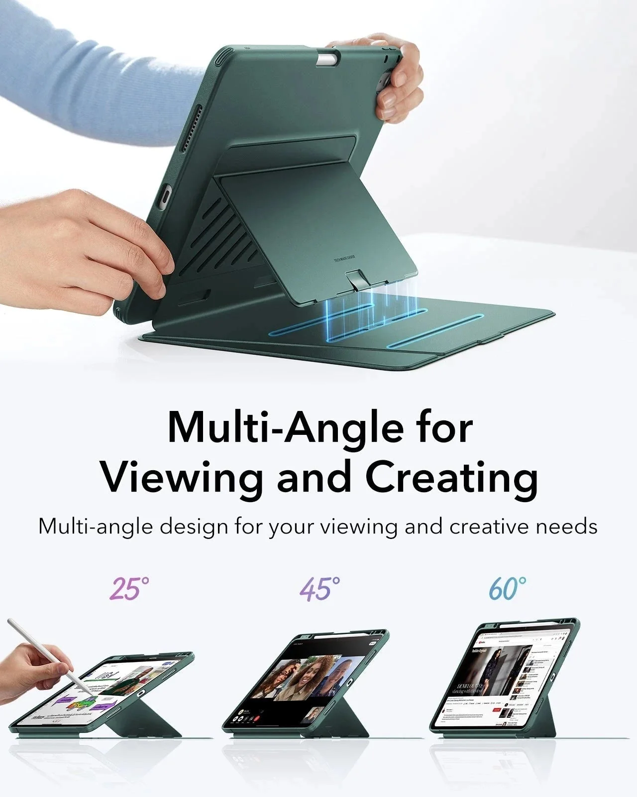 iPad Air 13" (M4) 2026 Flip Magnetic Case with Pencil Holder - Green - Image 4