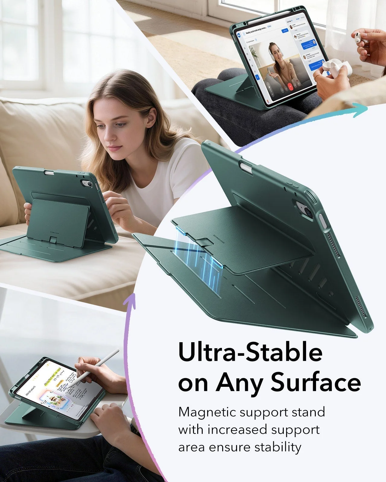iPad Air 13" (M4) 2026 Flip Magnetic Case with Pencil Holder - Green - Image 5