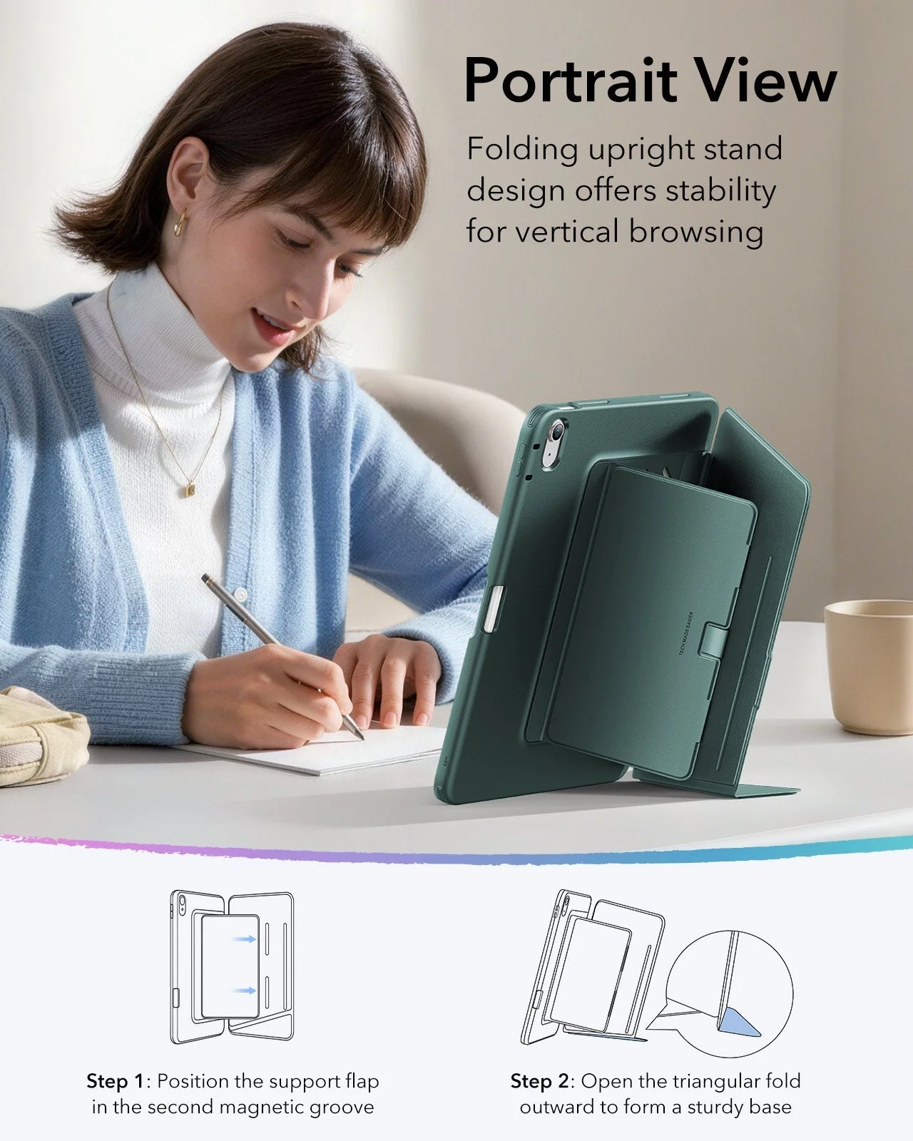 iPad Air 13" (M4) 2026 Flip Magnetic Case with Pencil Holder - Green - Image 6