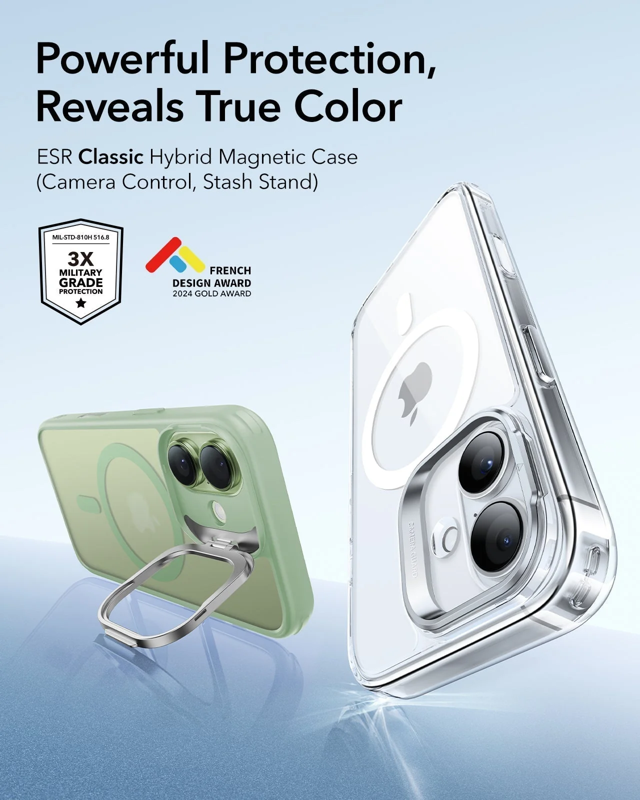 iPhone 17 Classic Hybrid Magnetic Case (Camera Control, Stash Stand) - Frosted Light Green - Image 2