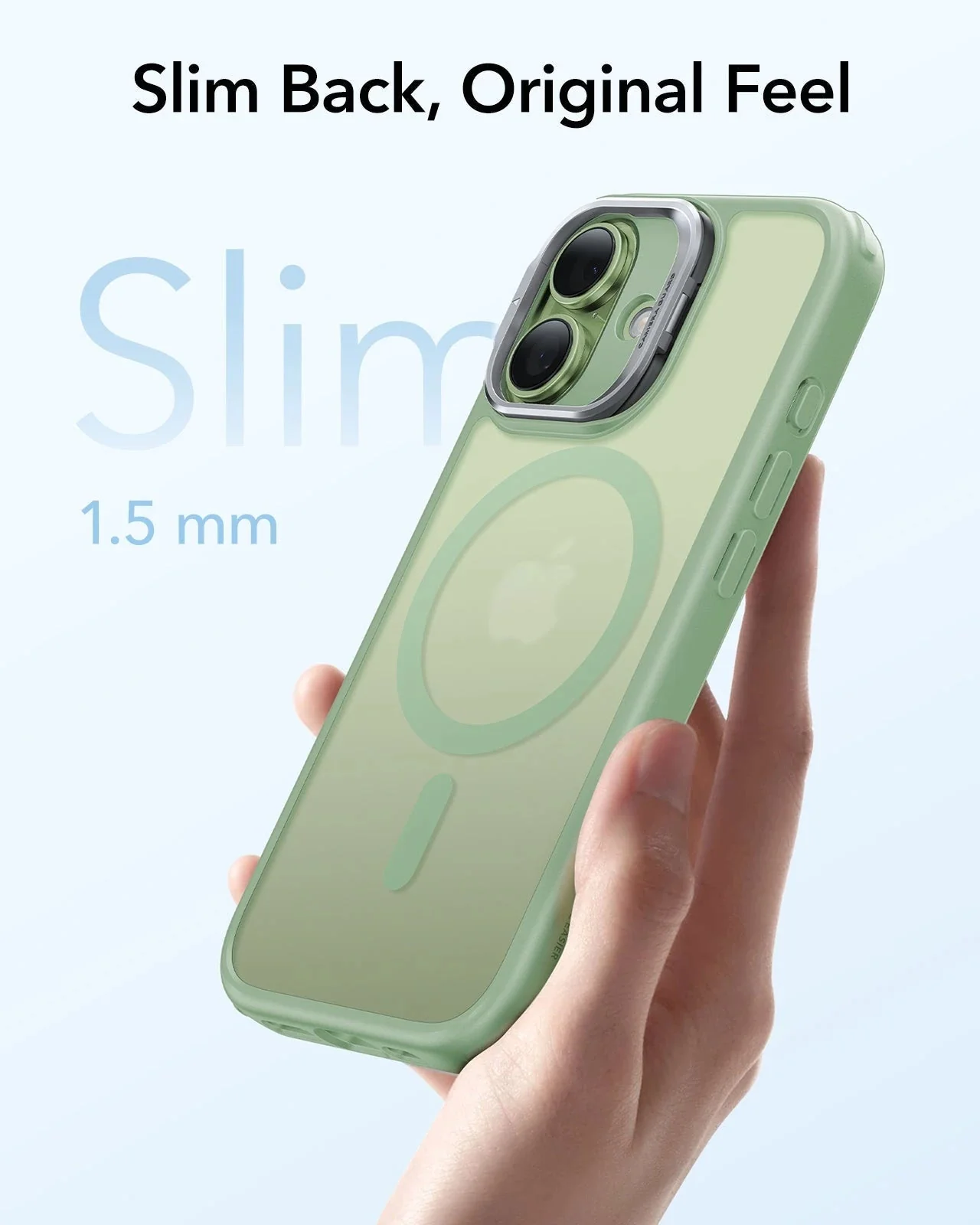 iPhone 17 Classic Hybrid Magnetic Case (Camera Control, Stash Stand) - Frosted Light Green - Image 5