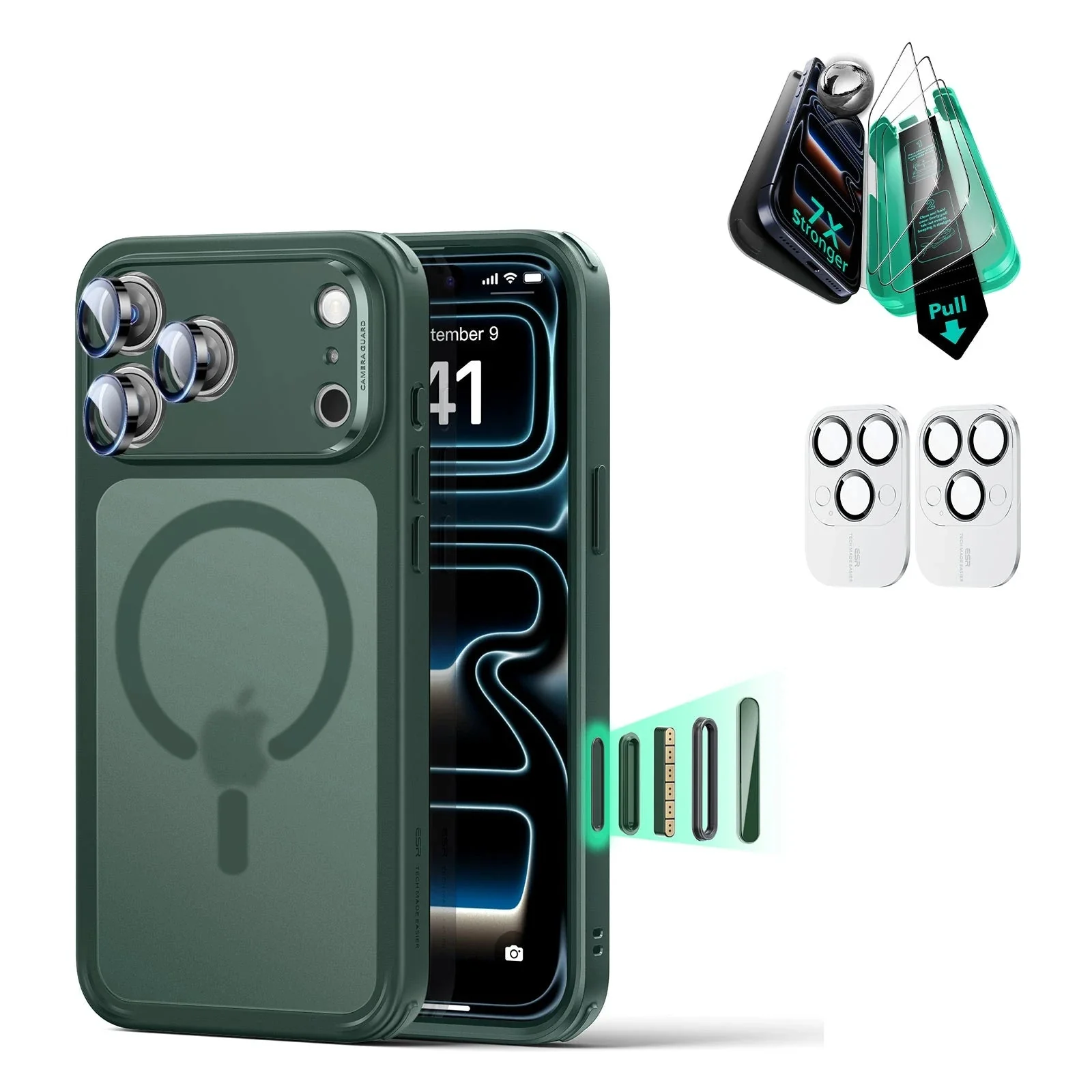 iPhone 17 Pro Bundle Classic Hybrid Magnetic Case (Camera Control) and Armorite Screen Protector - Frosted Green