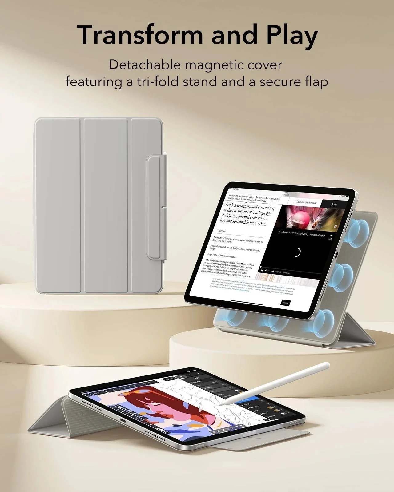 iPad Air 13" (M4) 2026 Rebound Magnetic Case - Grey - Image 3