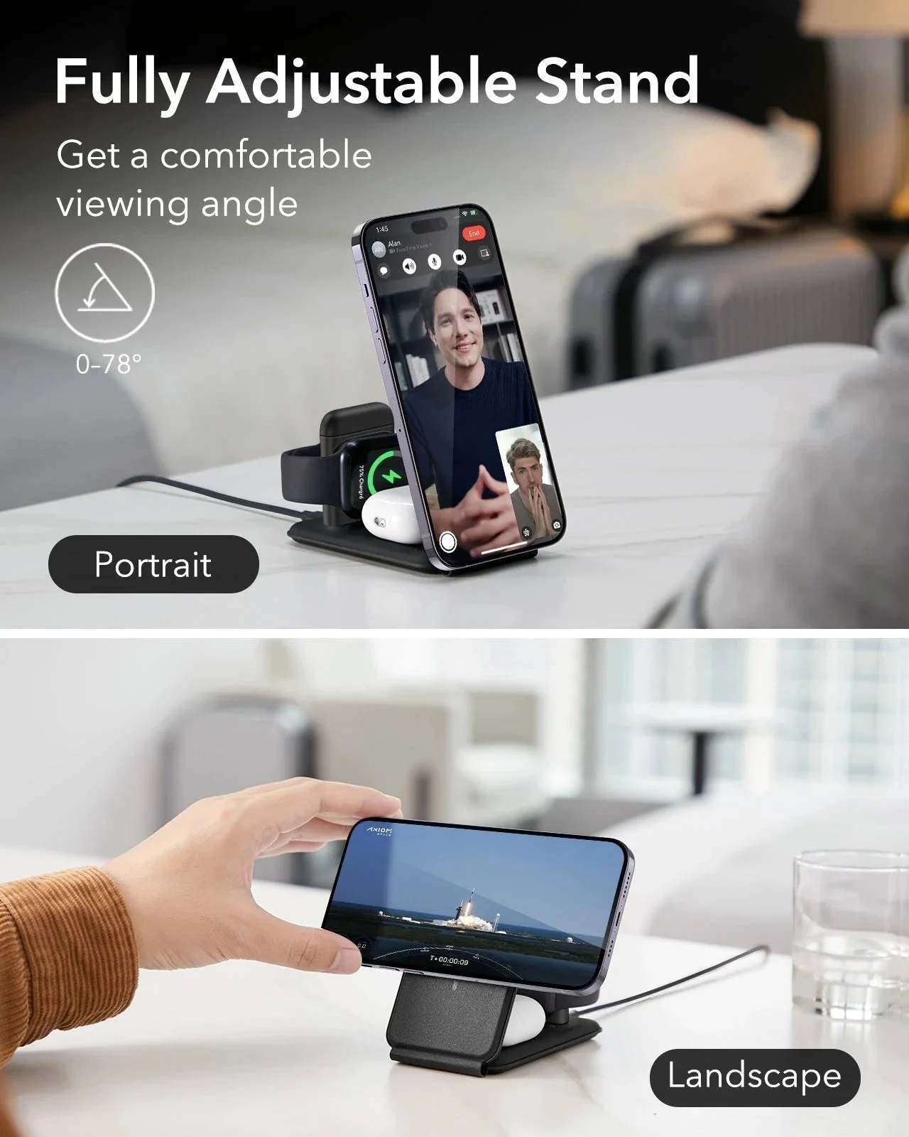 HaloLock™ 3-in-1 Travel Wireless Charging Set - Black - JP Plug - Image 8