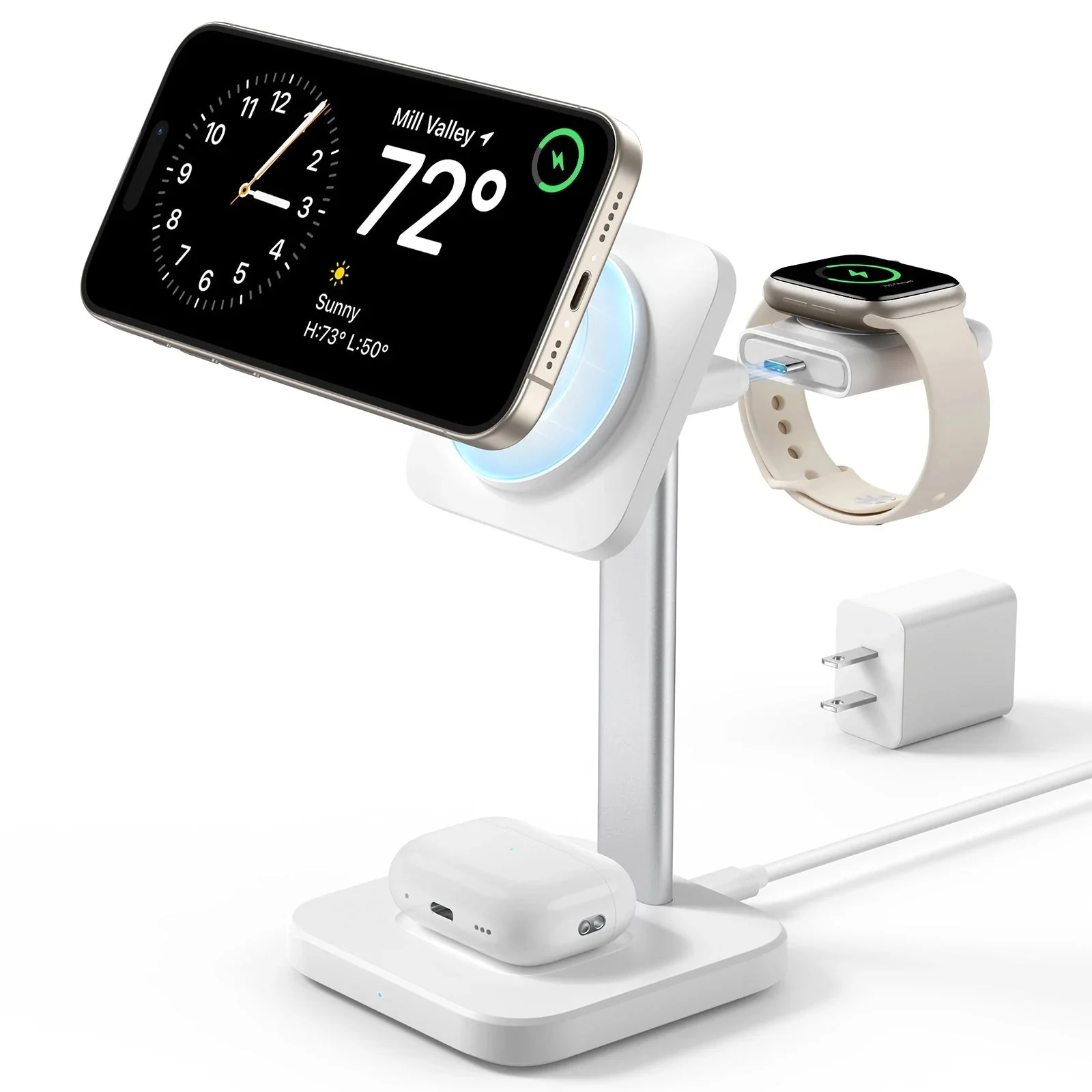 3-in-1 Watch Wireless Charging Set (HaloLock) - White - UK-Plug - Image 3