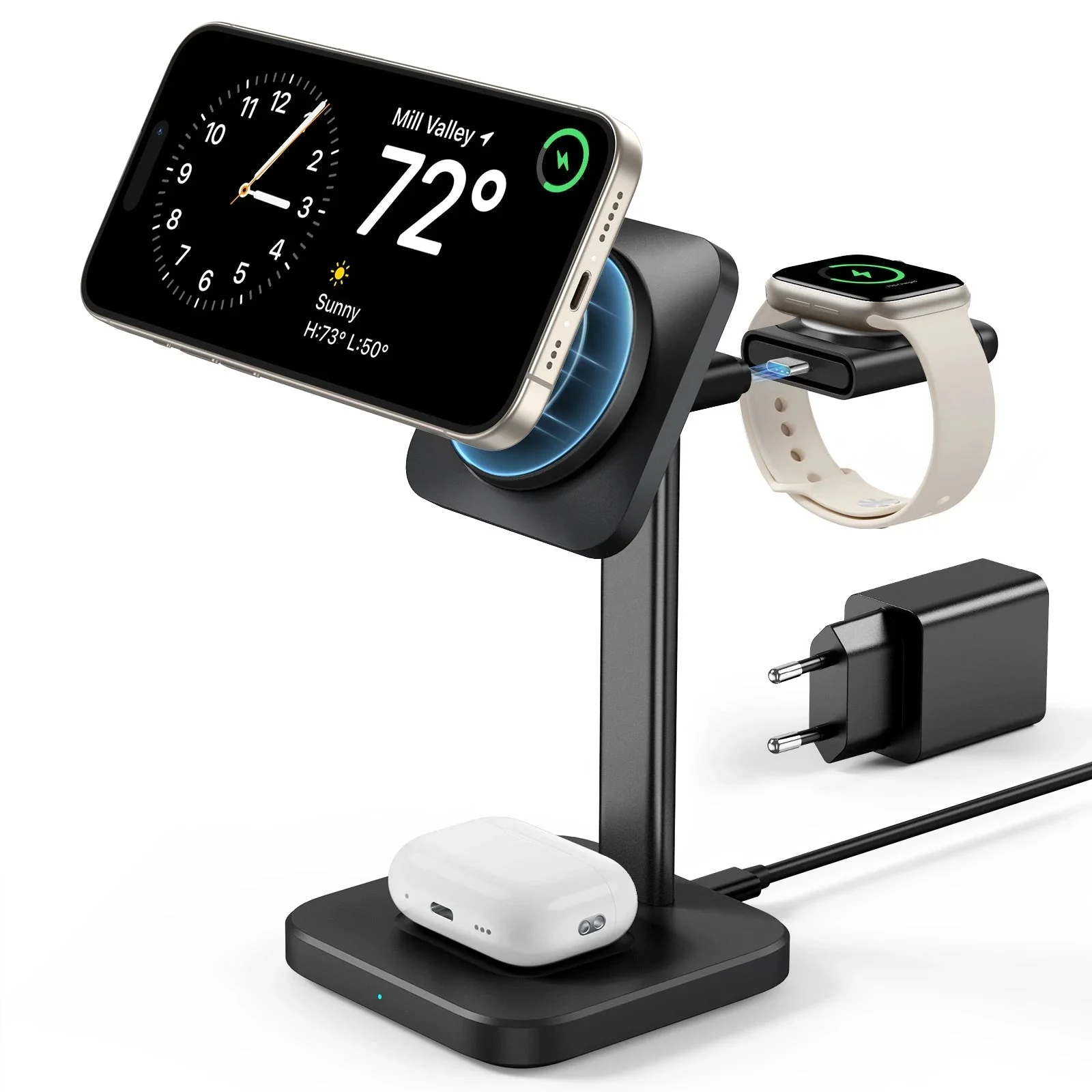 3-in-1 Watch Wireless Charging Set (HaloLock) - White - UK-Plug - Image 4